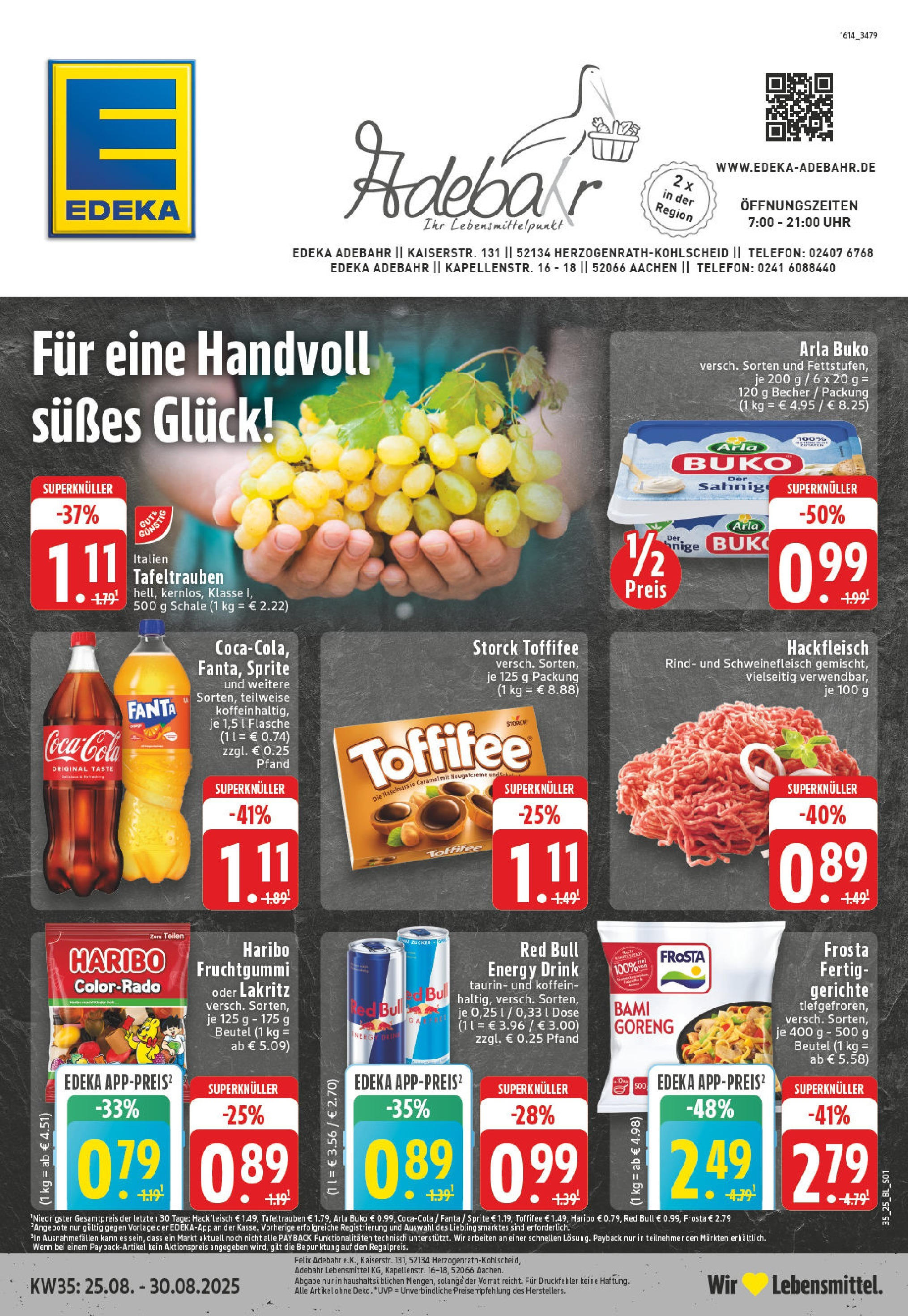 Edeka prospekt Herzogenrath (ab 24.08.2025) » Angebote Online | Seite: 1 | Produkte: Fanta, Cola, Frosta, Telefon Edeka prospekt Herzogenrath (ab 24.08.2025) » Angebote Online | Seite: 1 | Produkte: Fanta, Cola, Frosta, Telefon