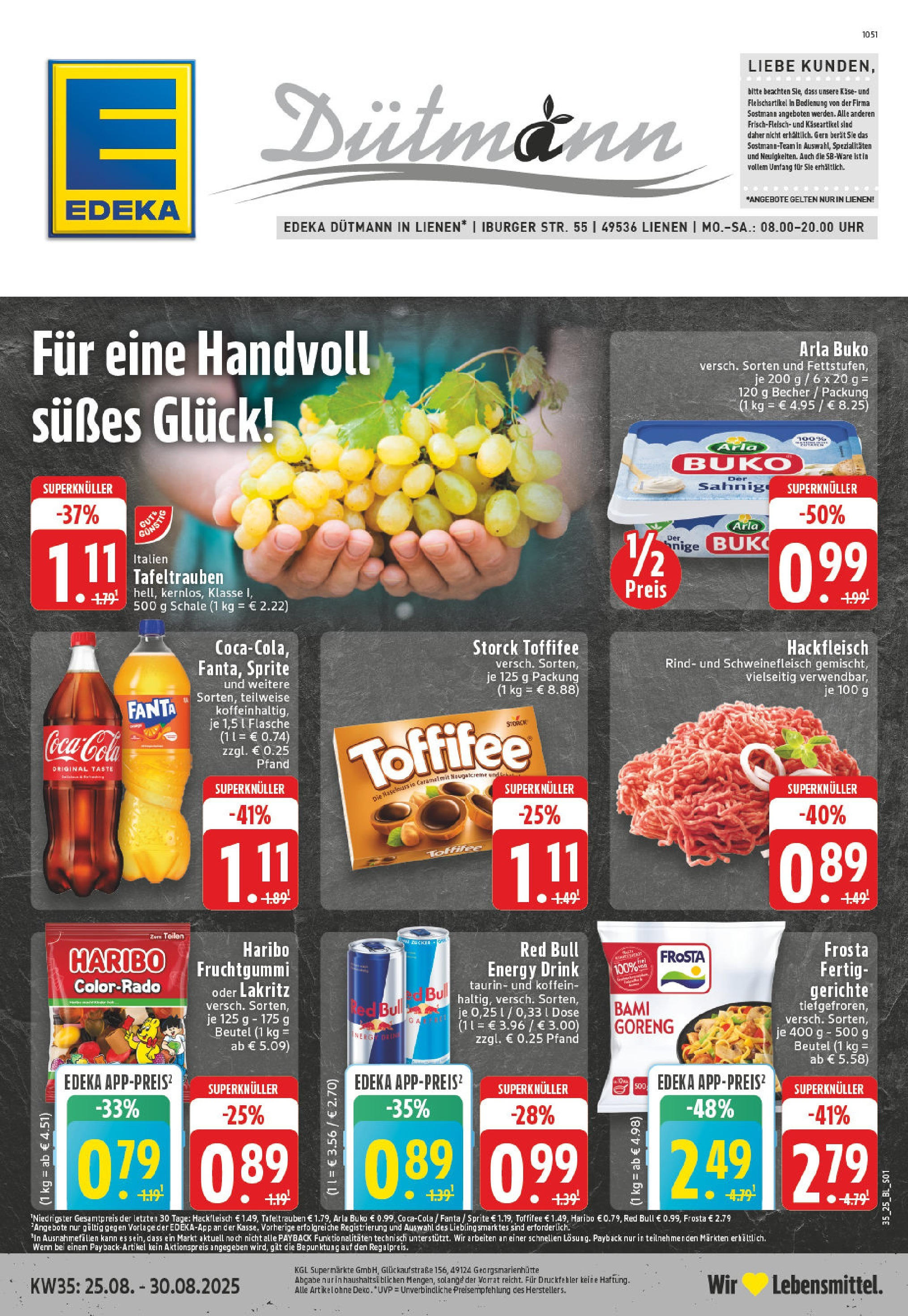Edeka prospekt Lienen (ab 24.08.2025) » Angebote Online | Seite: 1 | Produkte: Sprite, Haribo, Arla buko, Schweinefleisch Edeka prospekt Lienen (ab 24.08.2025) » Angebote Online | Seite: 1 | Produkte: Sprite, Haribo, Arla buko, Schweinefleisch