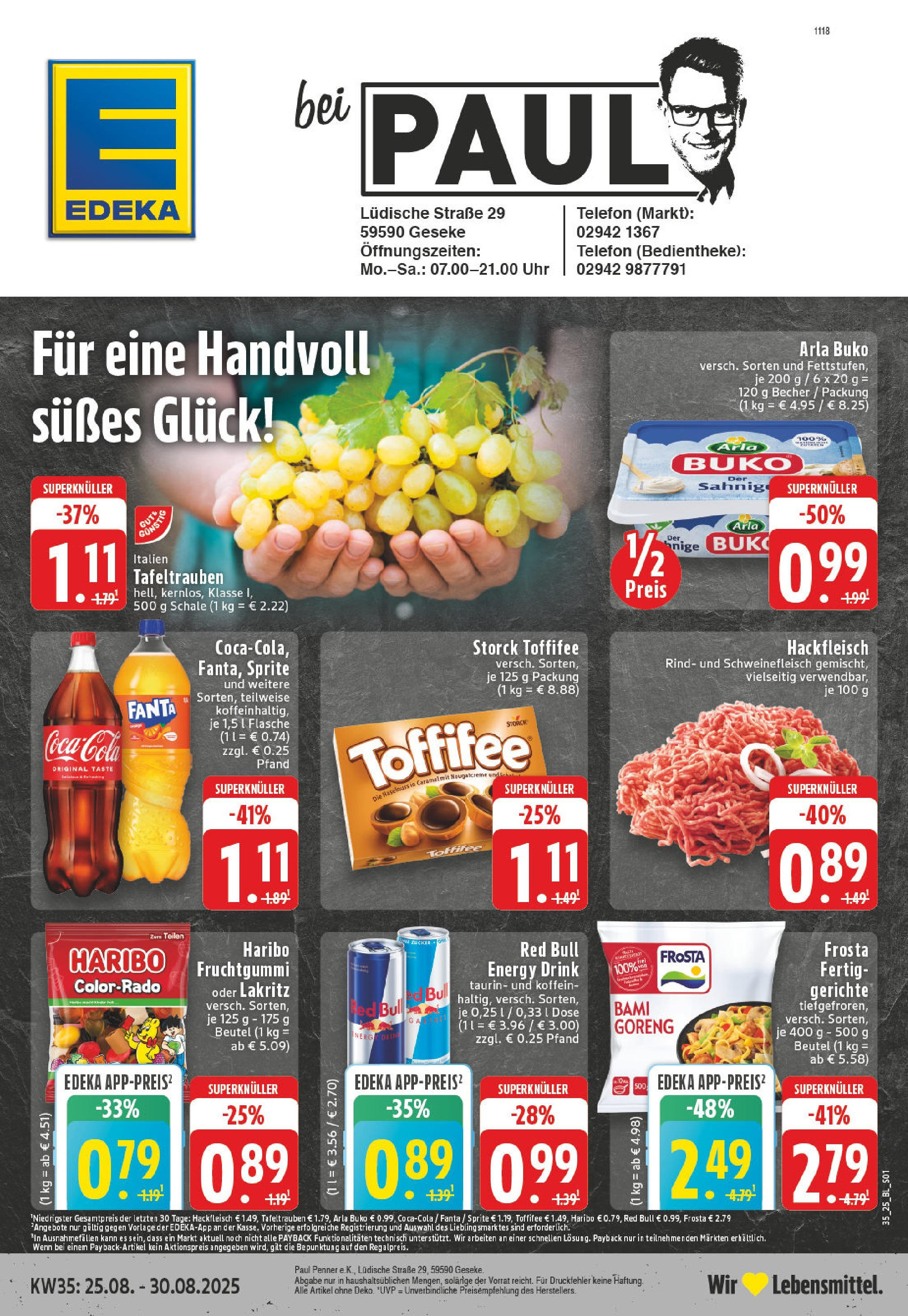 Edeka prospekt Geseke (ab 24.08.2025) » Angebote Online | Seite: 1 | Produkte: Coca cola, Energy, Toffifee, Telefon Edeka prospekt Geseke (ab 24.08.2025) » Angebote Online | Seite: 1 | Produkte: Coca cola, Energy, Toffifee, Telefon