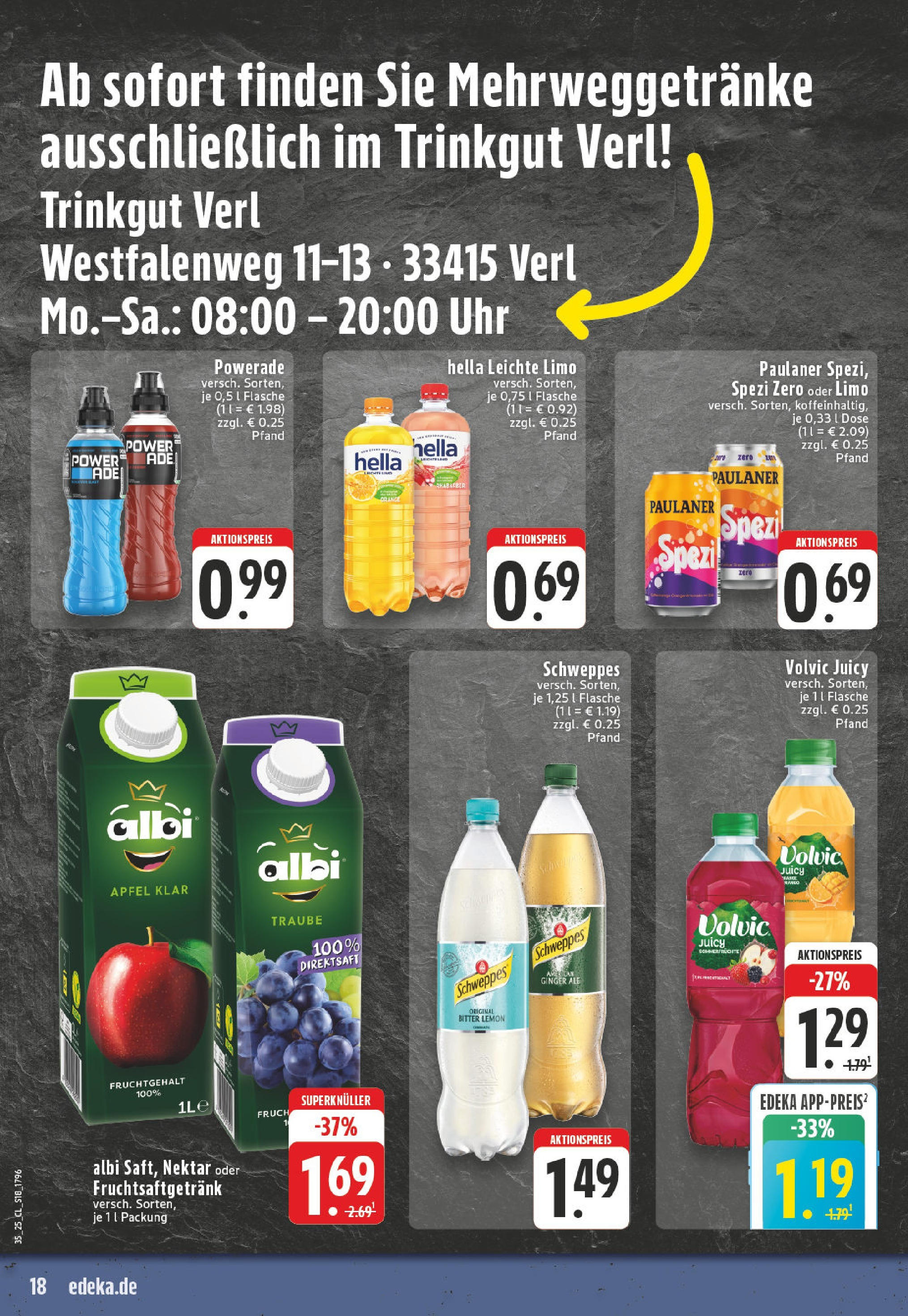 Edeka prospekt Verl (ab 24.08.2025) » Angebote Online | Seite: 18 | Produkte: Paulaner spezi, Volvic, Uhr, Paulaner Edeka prospekt Verl (ab 24.08.2025) » Angebote Online | Seite: 18 | Produkte: Paulaner spezi, Volvic, Uhr, Paulaner