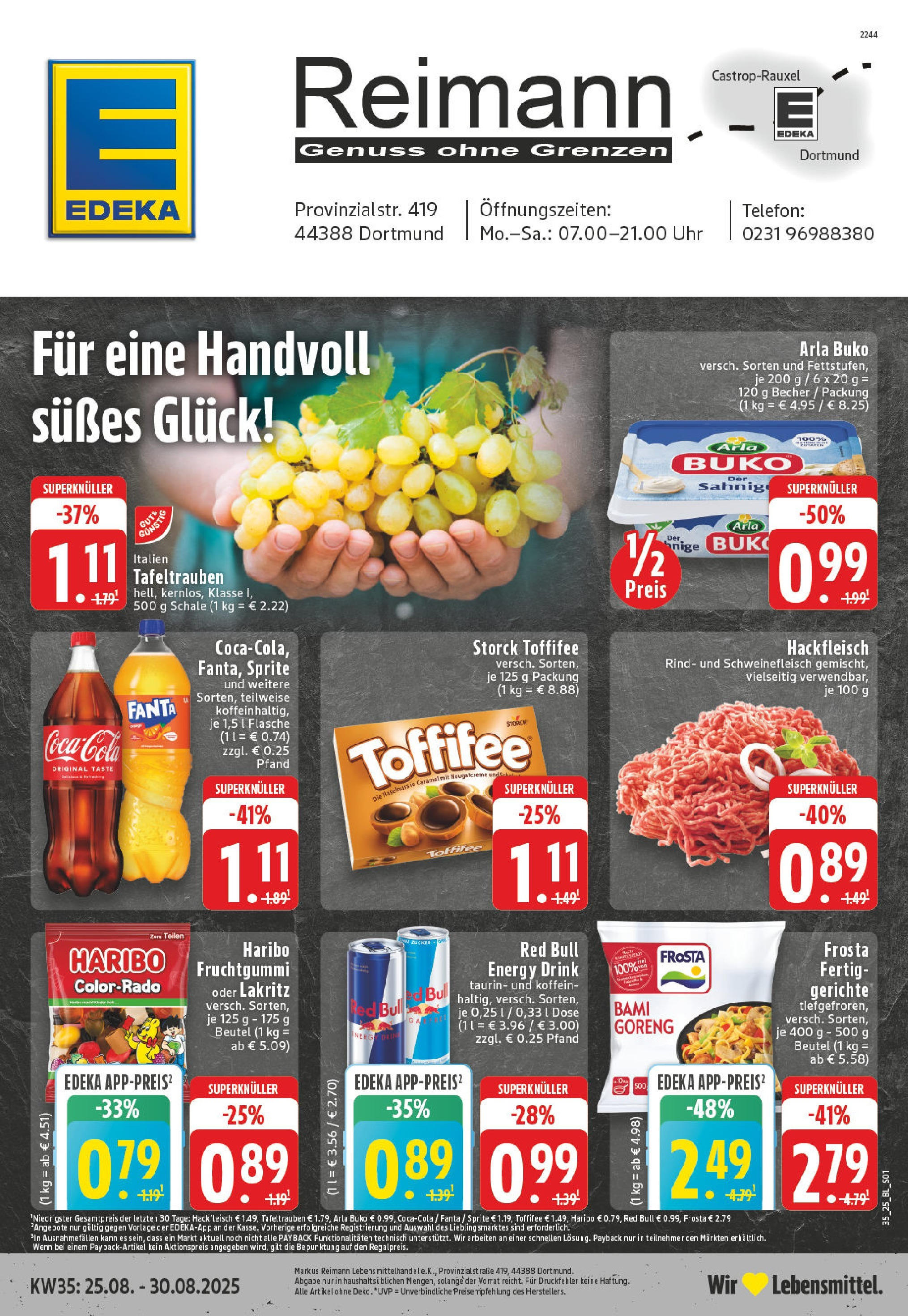 Edeka prospekt Dortmund (ab 24.08.2025) » Angebote Online | Seite: 1 | Produkte: Energy, Arla buko, Toffifee, Uhr Edeka prospekt Dortmund (ab 24.08.2025) » Angebote Online | Seite: 1 | Produkte: Energy, Arla buko, Toffifee, Uhr