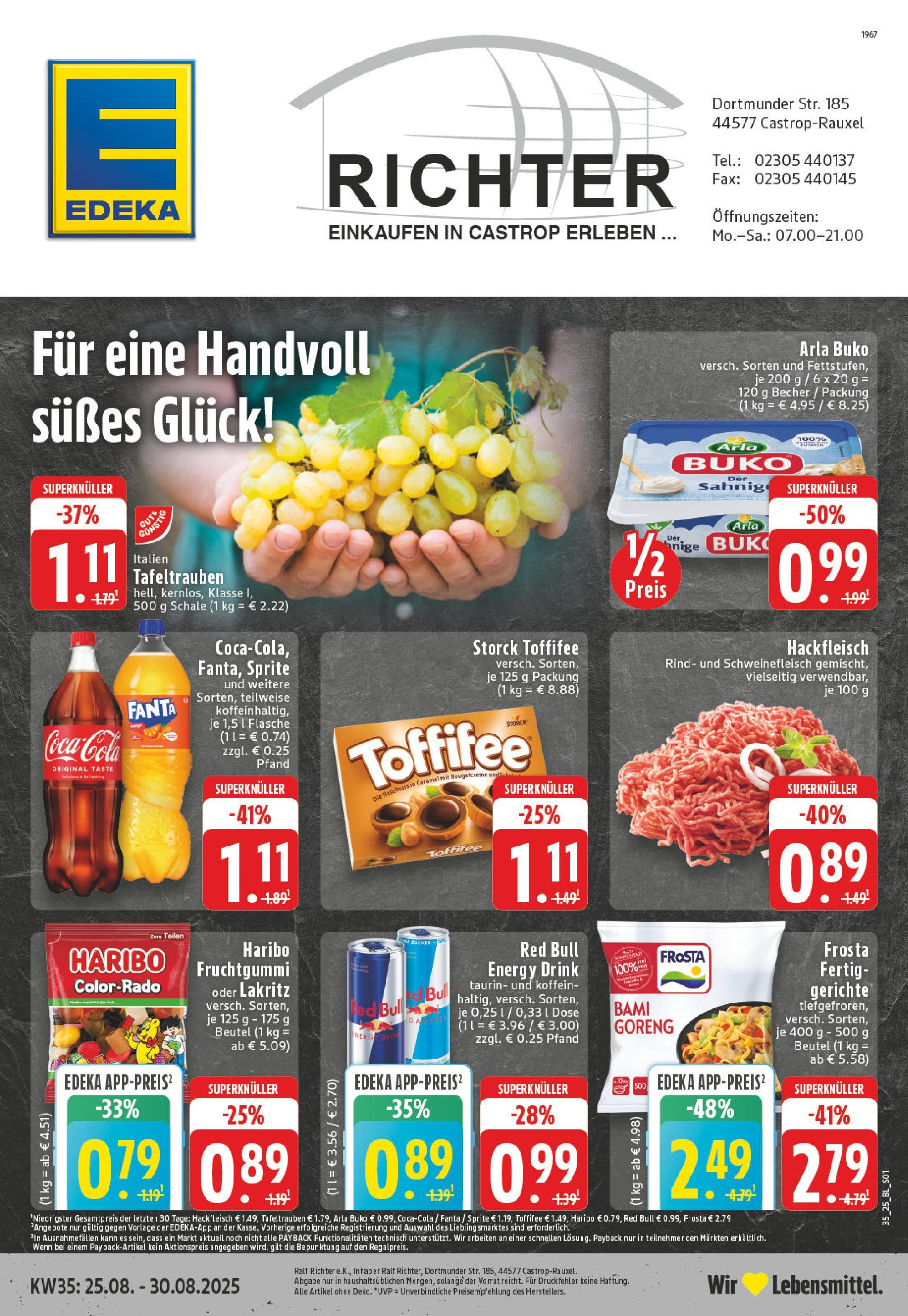 Edeka prospekt Castrop-Rauxel (ab 24.08.2025) » Angebote Online | Seite: 1 | Produkte: Red bull, Haribo, Toffifee, Schweinefleisch Edeka prospekt Castrop-Rauxel (ab 24.08.2025) » Angebote Online | Seite: 1 | Produkte: Red bull, Haribo, Toffifee, Schweinefleisch