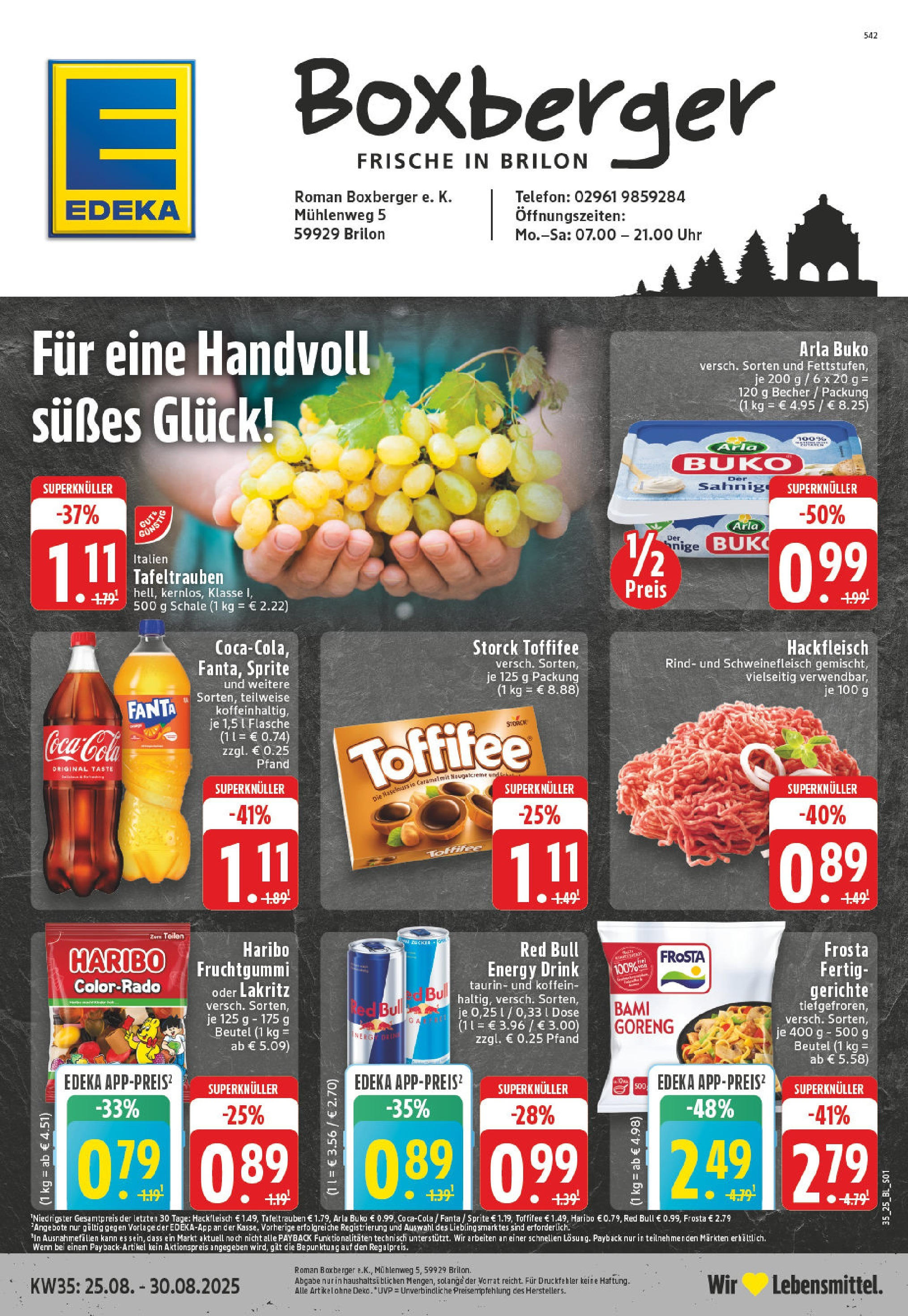 Edeka prospekt Brilon (ab 24.08.2025) » Angebote Online | Seite: 1 | Produkte: Coca cola, Cola, Schweinefleisch, Uhr Edeka prospekt Brilon (ab 24.08.2025) » Angebote Online | Seite: 1 | Produkte: Coca cola, Cola, Schweinefleisch, Uhr