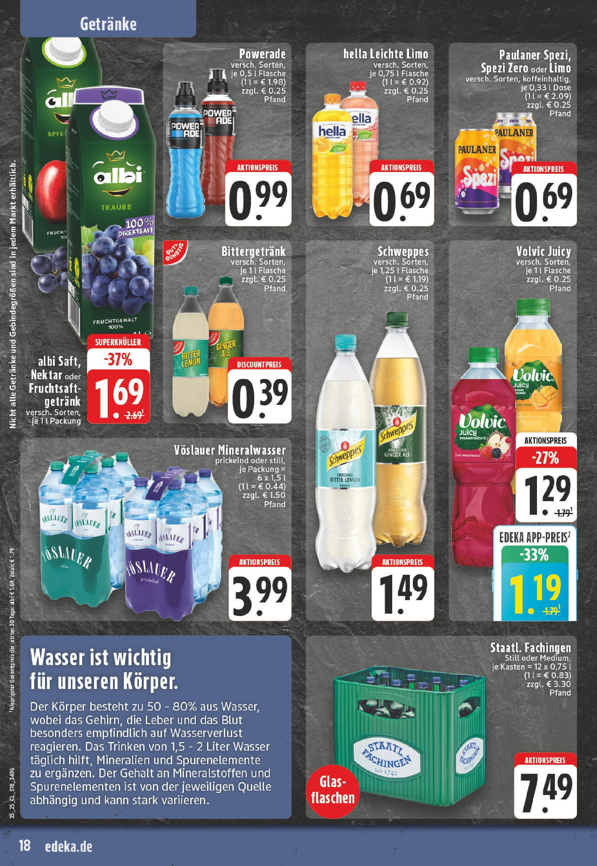 Edeka prospekt Essen	 (ab 25.08.2025) » Angebote Online | Seite: 18 | Produkte: Mineralwasser, Hella, Volvic, Paulaner