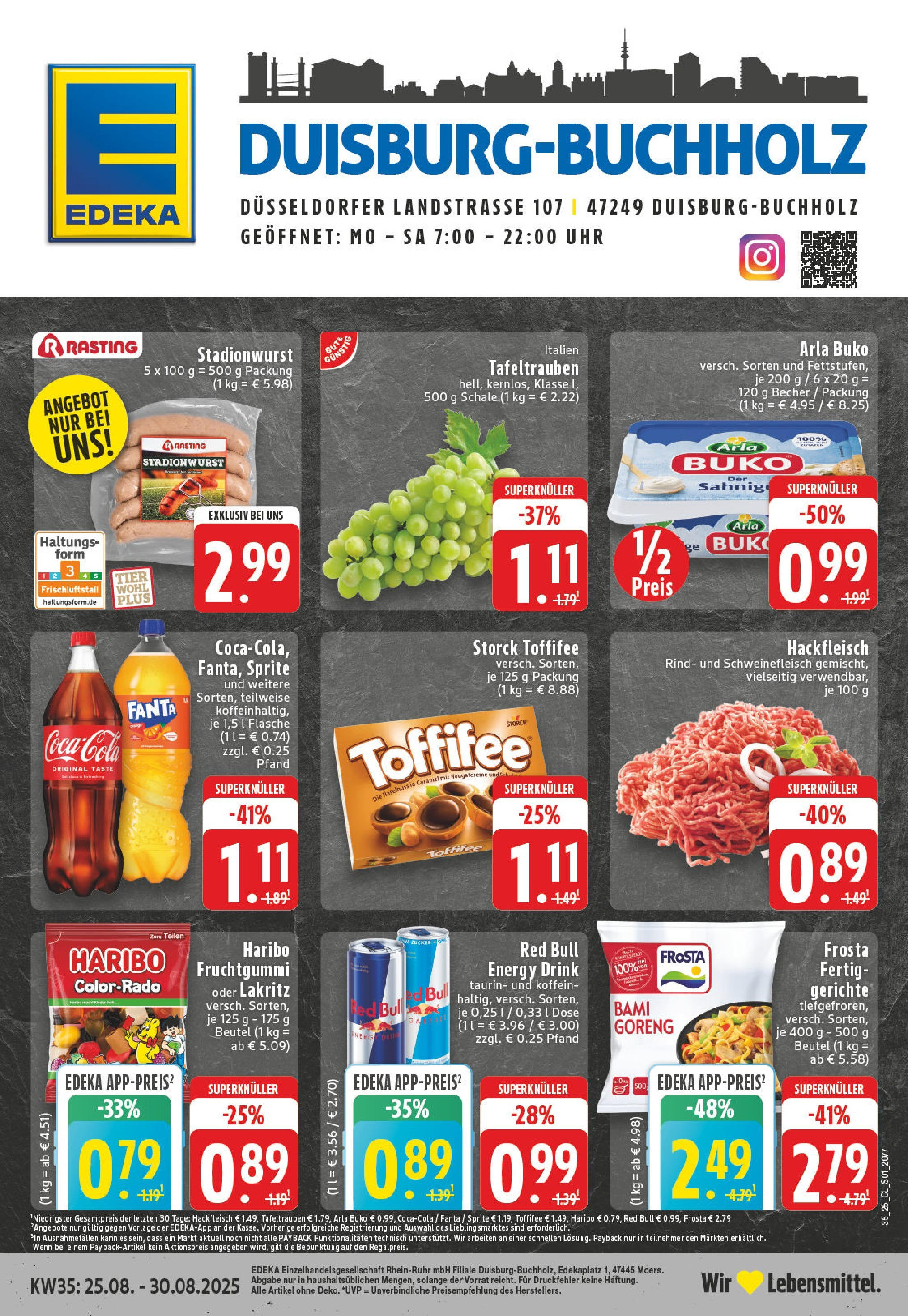 Edeka prospekt Duisburg (ab 24.08.2025) » Angebote Online | Seite: 1 | Produkte: Sprite, Frosta, Toffifee, Hackfleisch Edeka prospekt Duisburg (ab 24.08.2025) » Angebote Online | Seite: 1 | Produkte: Sprite, Frosta, Toffifee, Hackfleisch