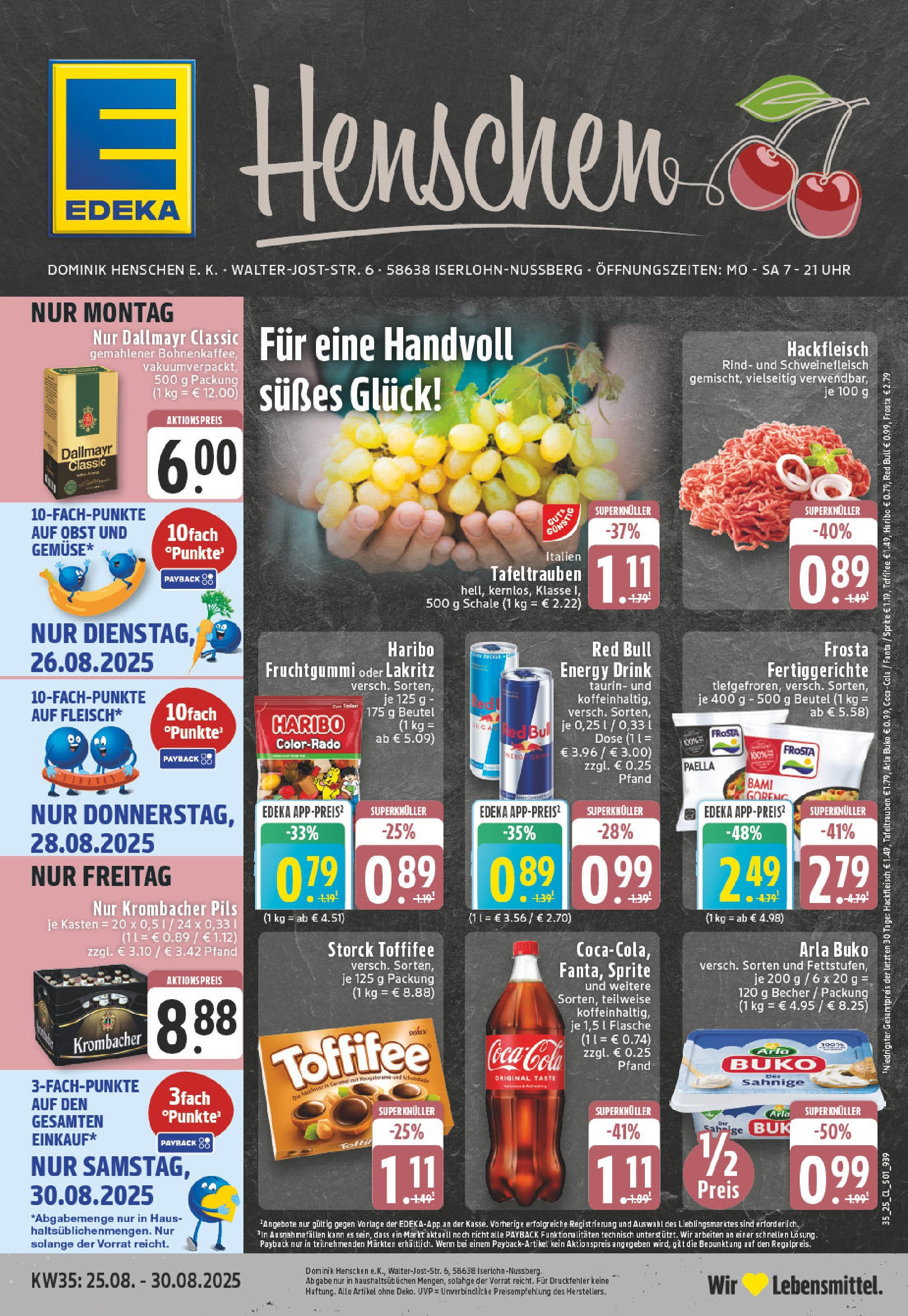 Edeka prospekt Iserlohn (ab 24.08.2025) » Angebote Online | Seite: 1 | Produkte: Schokolade, Arla buko, Krombacher, Hackfleisch Edeka prospekt Iserlohn (ab 24.08.2025) » Angebote Online | Seite: 1 | Produkte: Schokolade, Arla buko, Krombacher, Hackfleisch