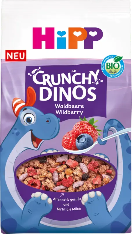 HiPP Kindermüsli Crunchy Dinos Waldbeere, ab 3 Jahren