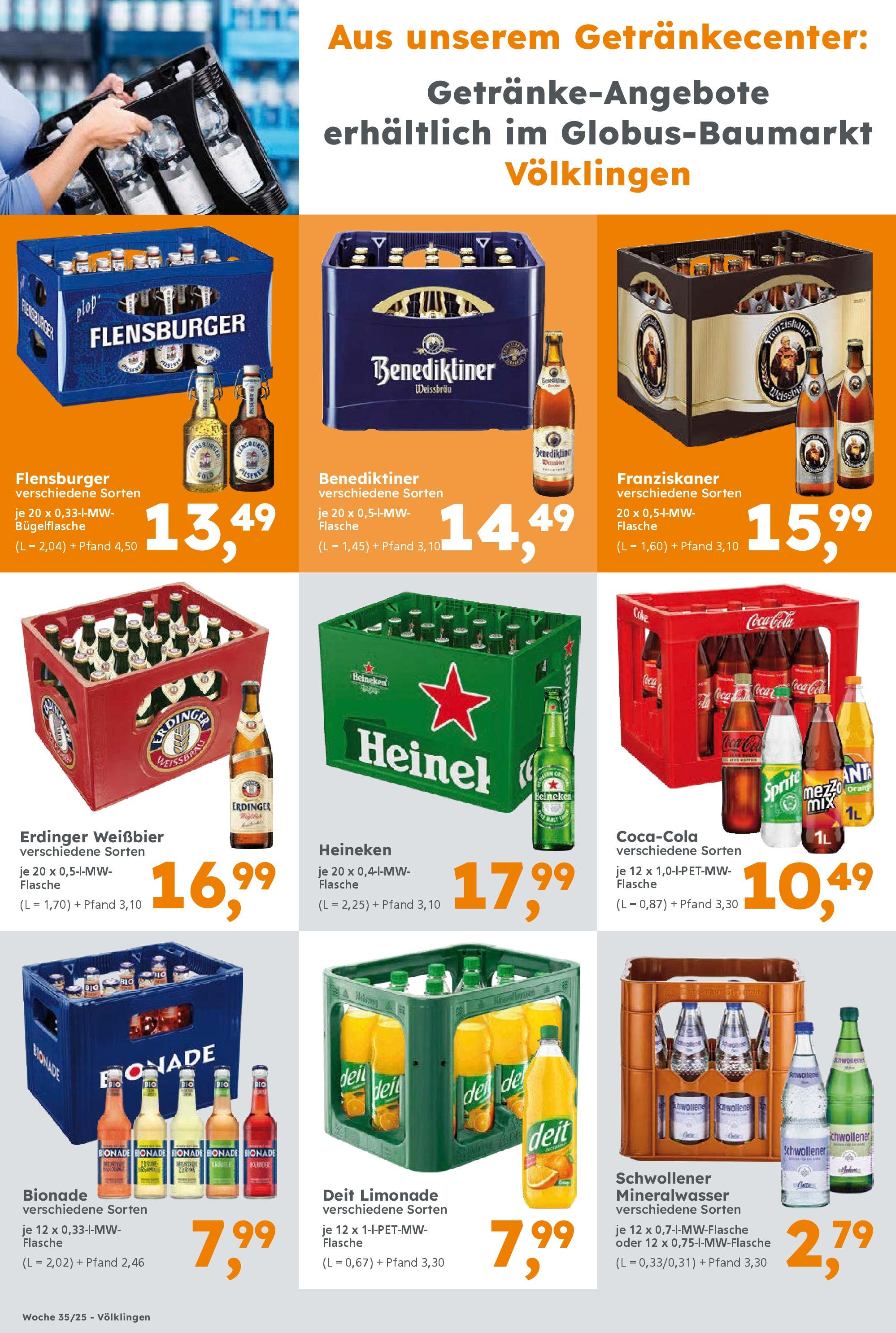 Globus Baumarkt prospekt Heusweiler (ab 24.08.2025) zum Blättern | Seite: 9 | Produkte: Franziskaner, Coca cola, Limonade, Heineken Globus Baumarkt prospekt Heusweiler (ab 24.08.2025) zum Blättern | Seite: 9 | Produkte: Franziskaner, Coca cola, Limonade, Heineken