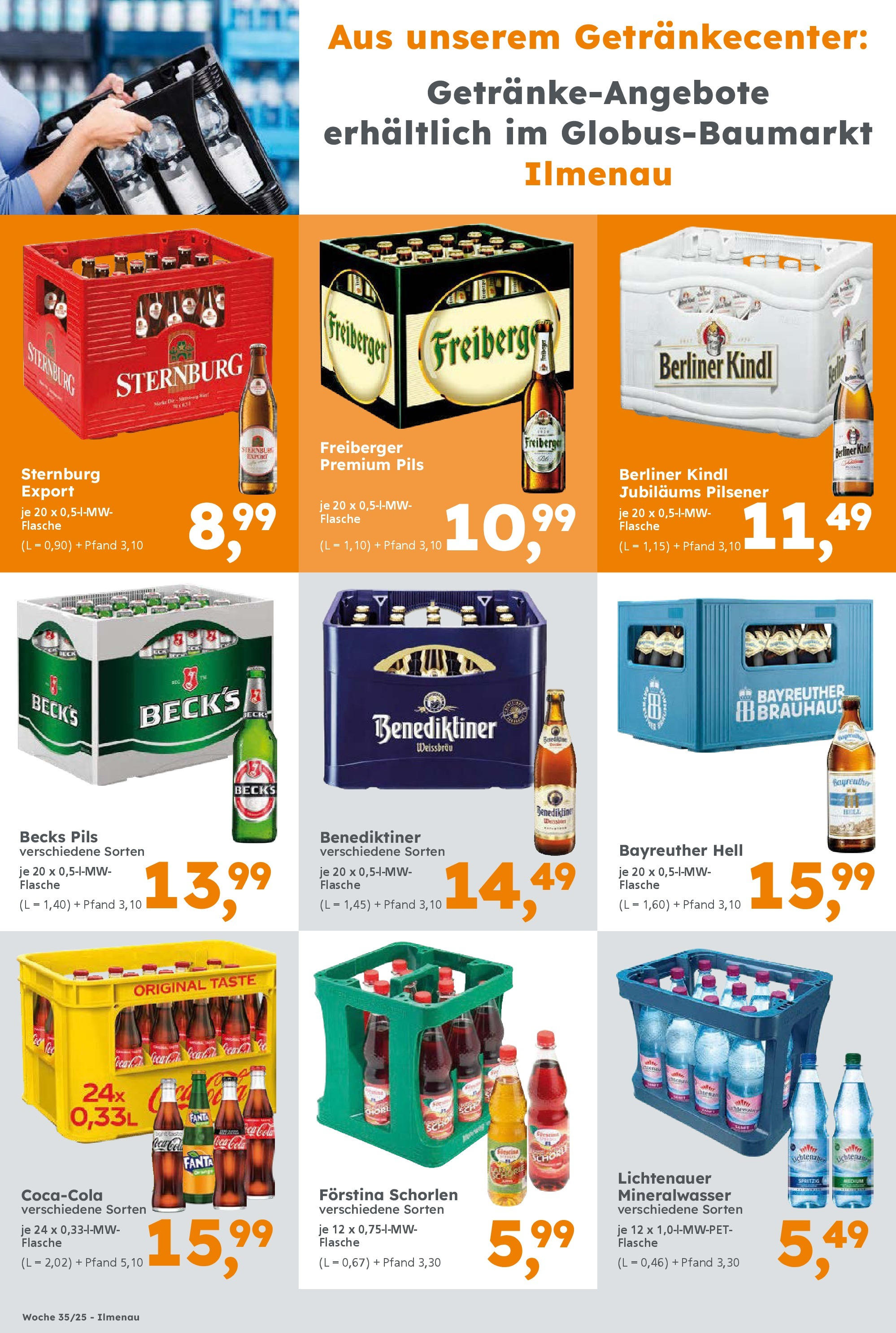 Globus Baumarkt prospekt Ilmenau (ab 24.08.2025) zum Blättern | Seite: 9 | Produkte: Bayreuther hell, Cola, Pils, Mineralwasser Globus Baumarkt prospekt Ilmenau (ab 24.08.2025) zum Blättern | Seite: 9 | Produkte: Bayreuther hell, Cola, Pils, Mineralwasser