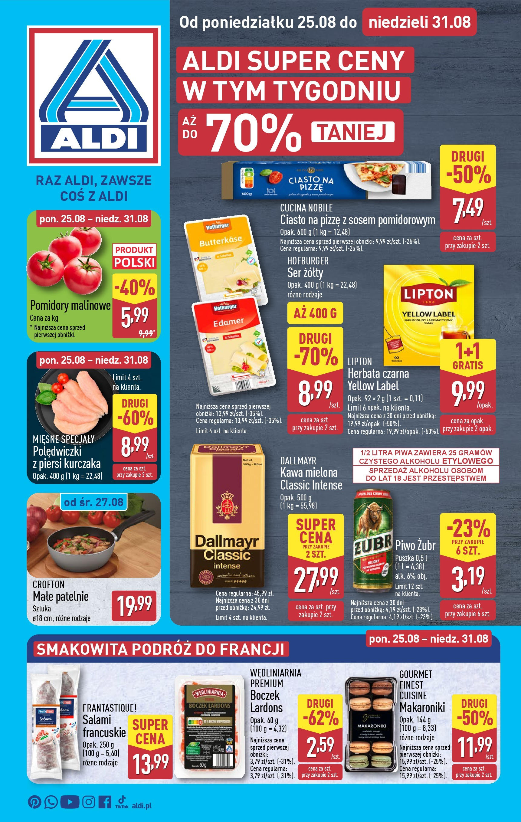Aldi - Gazetka cała ALDI do 31.08 od 24.08.2025 | Nowa PDF gazetka | Strona: 1 | Produkty: Piwo żubr, Piersi, Boczek, Piwo Aldi - Gazetka cała ALDI do 31.08 od 24.08.2025 - Ulotka PDF, promocje | Strona: 1 | Produkty: Piwo żubr, Piersi, Boczek, Piwo