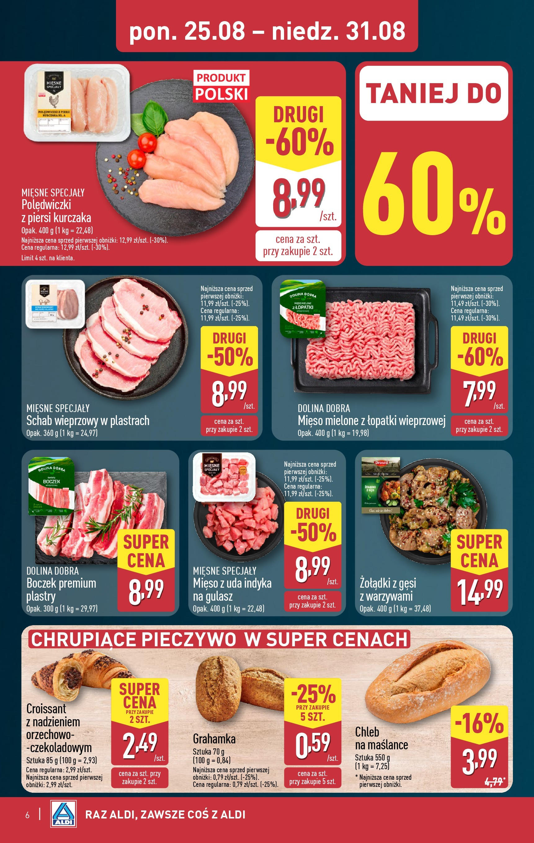 Aldi - Gazetka cała ALDI do 31.08 od 24.08.2025 | Nowa PDF gazetka | Strona: 6 | Produkty: Piersi, Mięso, Mięso mielone, Chleb Aldi - Gazetka cała ALDI do 31.08 od 24.08.2025 - Ulotka PDF, promocje | Strona: 6 | Produkty: Piersi, Mięso, Mięso mielone, Chleb