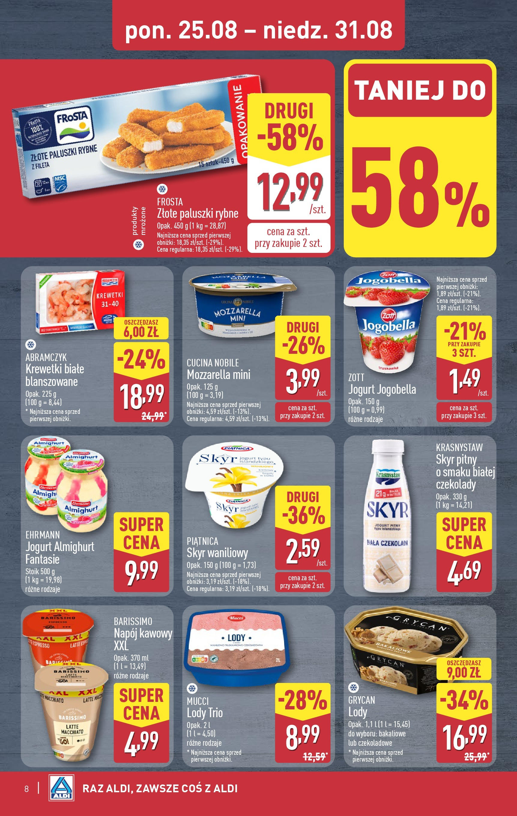 Aldi - Gazetka cała ALDI do 31.08 od 24.08.2025 | Nowa PDF gazetka | Strona: 8 | Produkty: Krewetki, Paluszki rybne, Paluszki, Czekolada Aldi - Gazetka cała ALDI do 31.08 od 24.08.2025 - Ulotka PDF, promocje | Strona: 8 | Produkty: Krewetki, Paluszki rybne, Paluszki, Czekolada