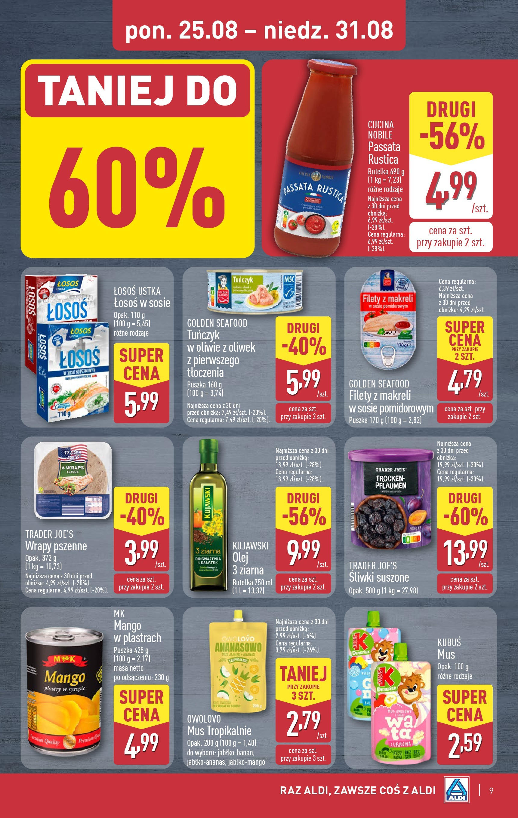 Aldi - Gazetka cała ALDI do 31.08 od 24.08.2025 | Nowa PDF gazetka | Strona: 9 | Produkty: Mango, Łosoś, Śliwki, Olej Aldi - Gazetka cała ALDI do 31.08 od 24.08.2025 - Ulotka PDF, promocje | Strona: 9 | Produkty: Mango, Łosoś, Śliwki, Olej
