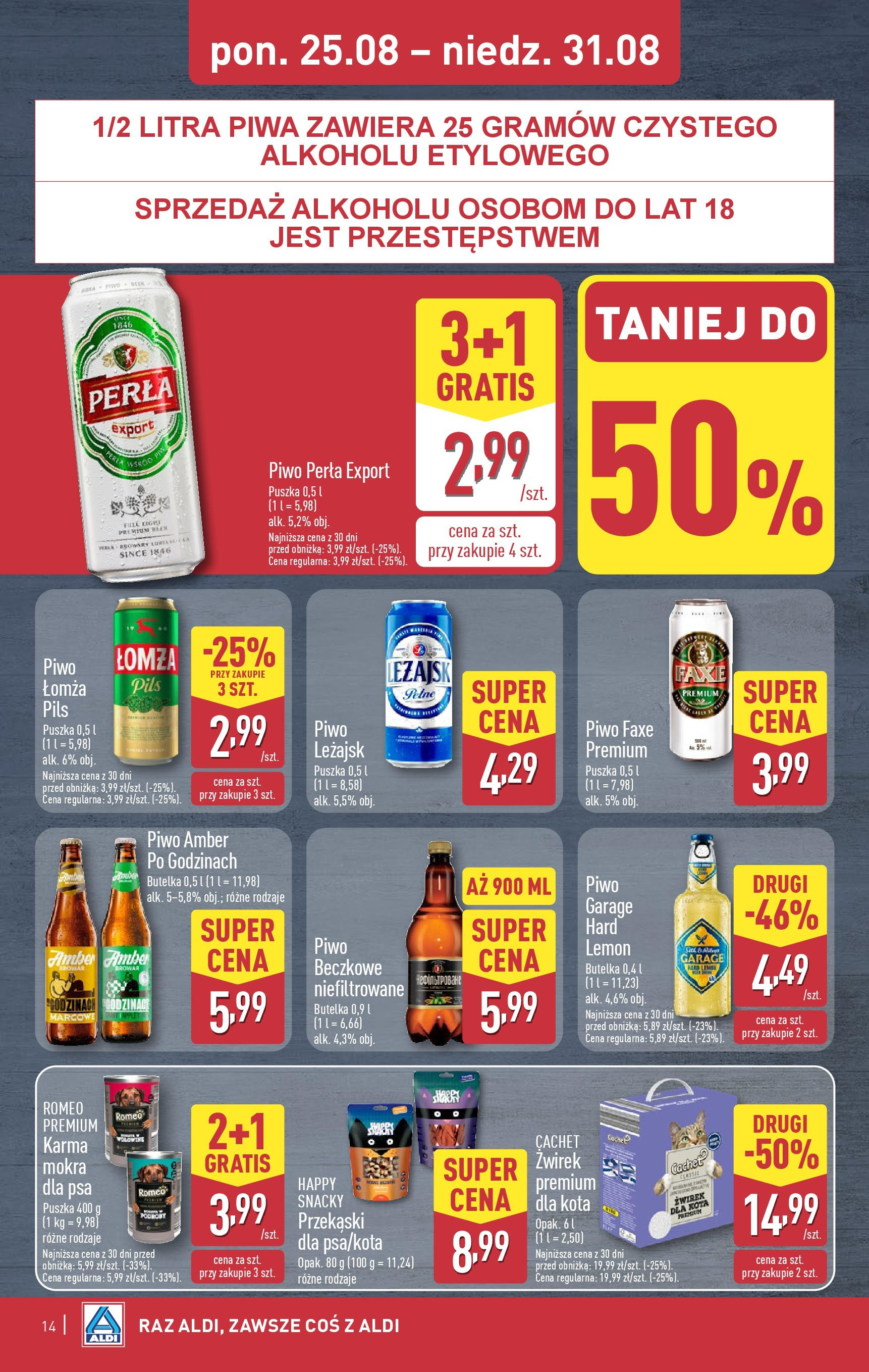 Aldi - Gazetka cała ALDI do 31.08 od 24.08.2025 | Nowa PDF gazetka | Strona: 14 | Produkty: Piwo perła, Piwo Aldi - Gazetka cała ALDI do 31.08 od 24.08.2025 - Ulotka PDF, promocje | Strona: 14 | Produkty: Piwo perła, Piwo