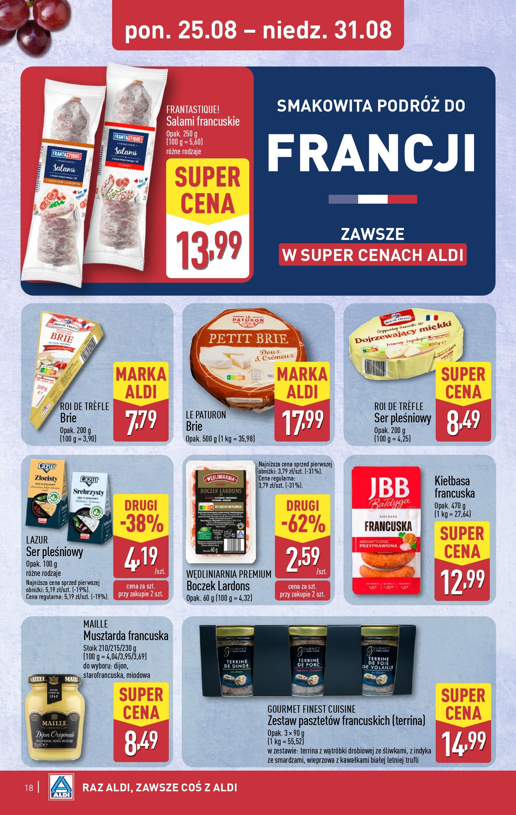 Aldi - Gazetka cała ALDI do 31.08 od 24.08.2025 | Nowa PDF gazetka | Strona: 18 | Produkty: Musztarda francuska, Boczek, Musztarda, Salami Aldi - Gazetka cała ALDI do 31.08 od 24.08.2025 - Ulotka PDF, promocje | Strona: 18 | Produkty: Musztarda francuska, Boczek, Musztarda, Salami