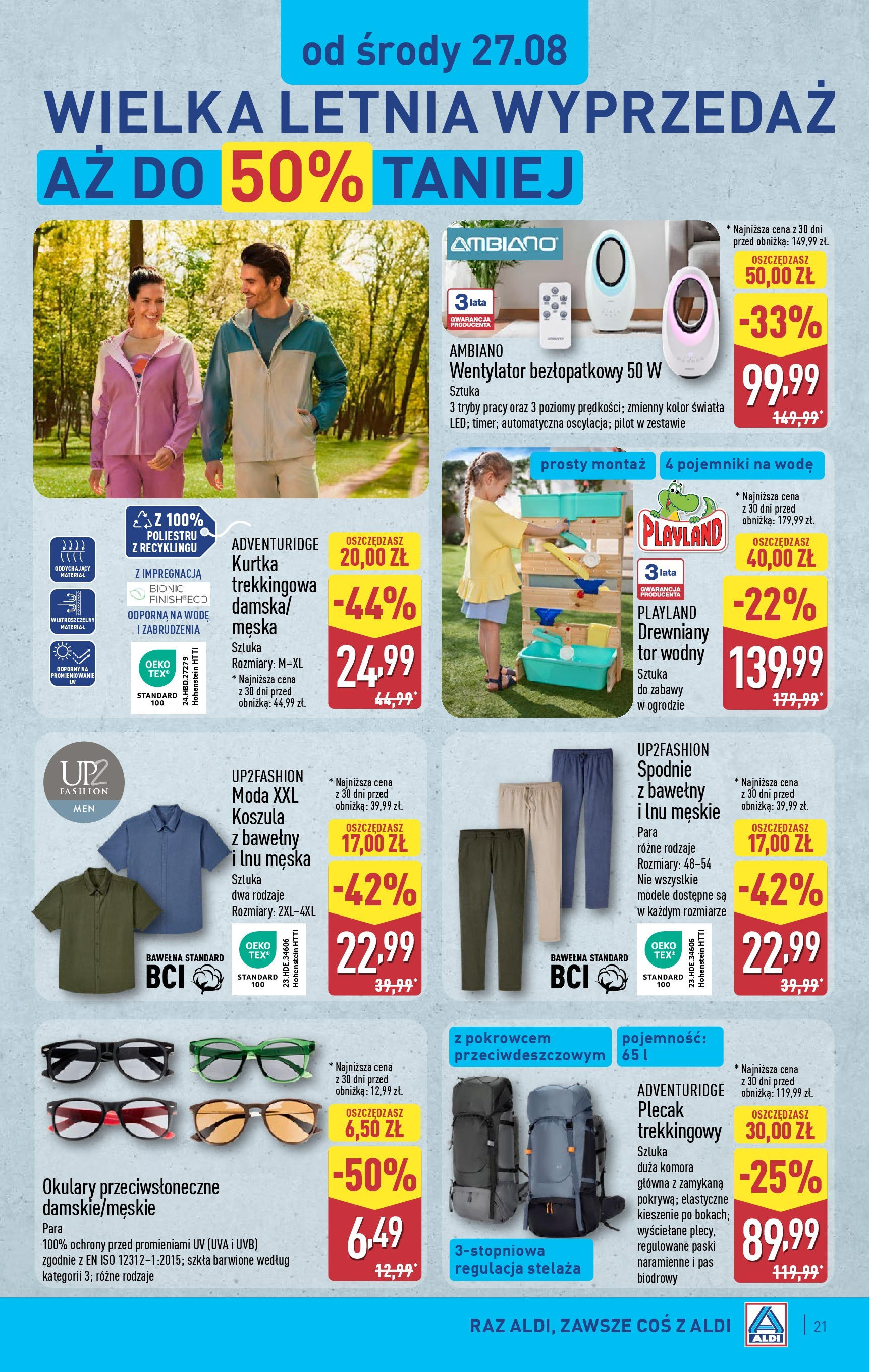 Aldi - Gazetka cała ALDI do 31.08 od 24.08.2025 | Nowa PDF gazetka | Strona: 21 | Produkty: Spodnie, Plecak, Wentylator, Finish Aldi - Gazetka cała ALDI do 31.08 od 24.08.2025 - Ulotka PDF, promocje | Strona: 21 | Produkty: Spodnie, Plecak, Wentylator, Finish