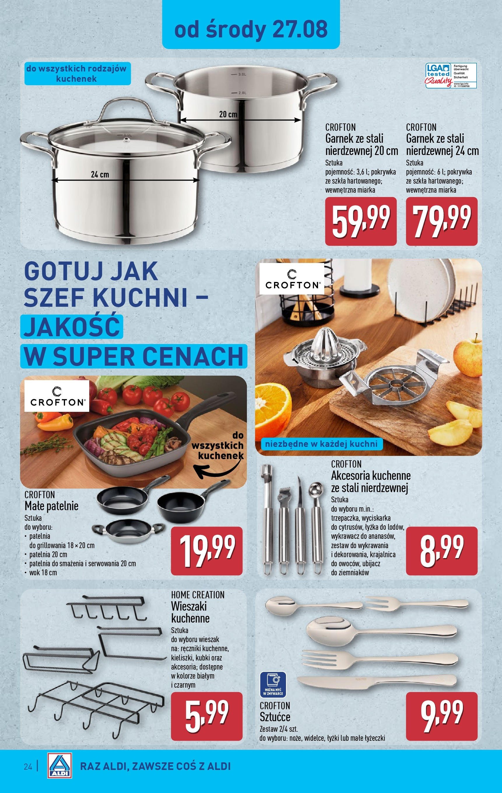Aldi - Gazetka cała ALDI do 31.08 od 24.08.2025 | Nowa PDF gazetka | Strona: 24 | Produkty: Krajalnica, Garnek, Patelnie, Patelnia Aldi - Gazetka cała ALDI do 31.08 od 24.08.2025 - Ulotka PDF, promocje | Strona: 24 | Produkty: Krajalnica, Garnek, Patelnie, Patelnia