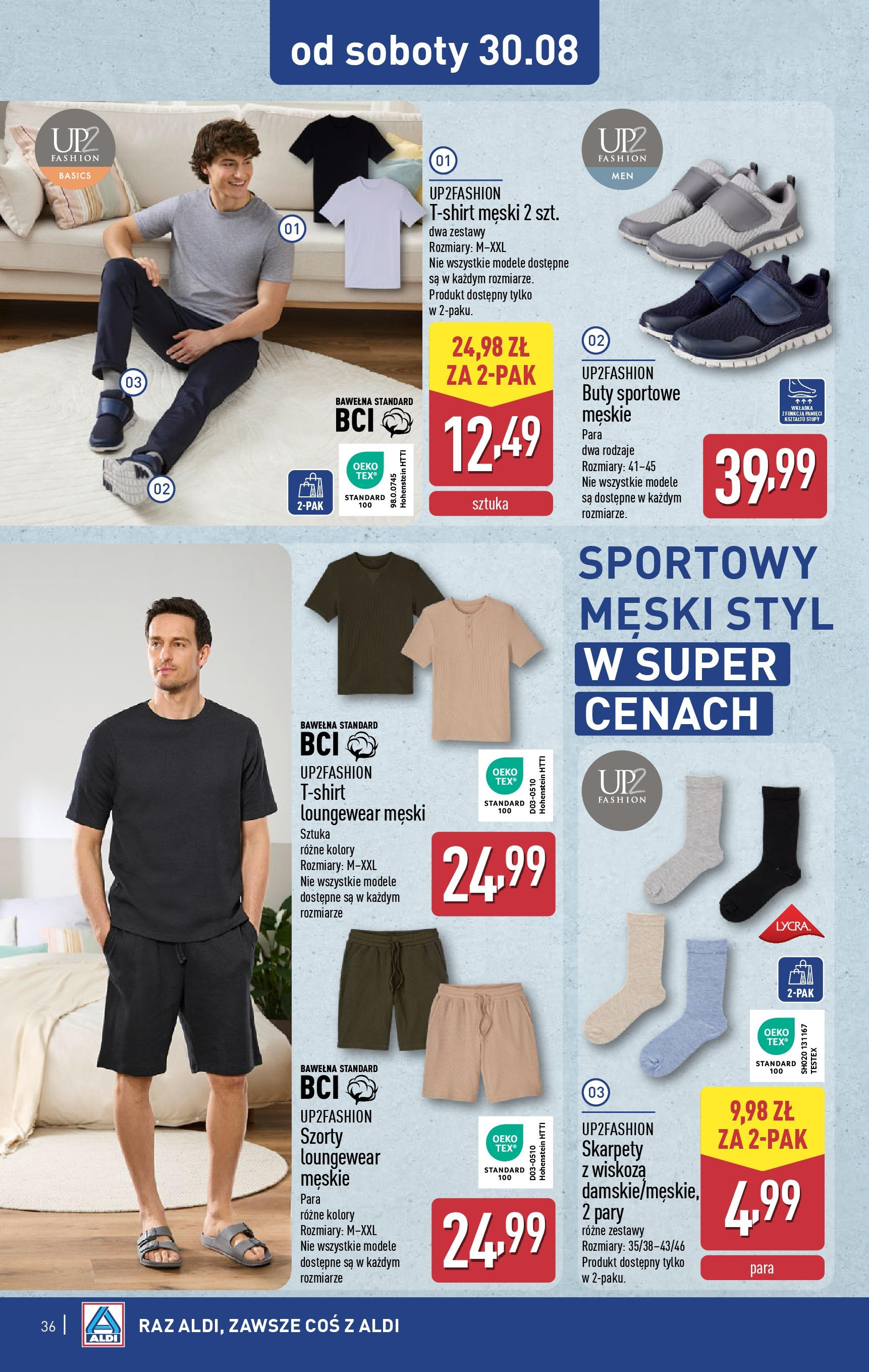 Aldi - Gazetka cała ALDI do 31.08 od 24.08.2025 | Nowa PDF gazetka | Strona: 36 | Produkty: Buty sportowe, Szorty, Skarpety, Buty Aldi - Gazetka cała ALDI do 31.08 od 24.08.2025 - Ulotka PDF, promocje | Strona: 36 | Produkty: Buty sportowe, Szorty, Skarpety, Buty