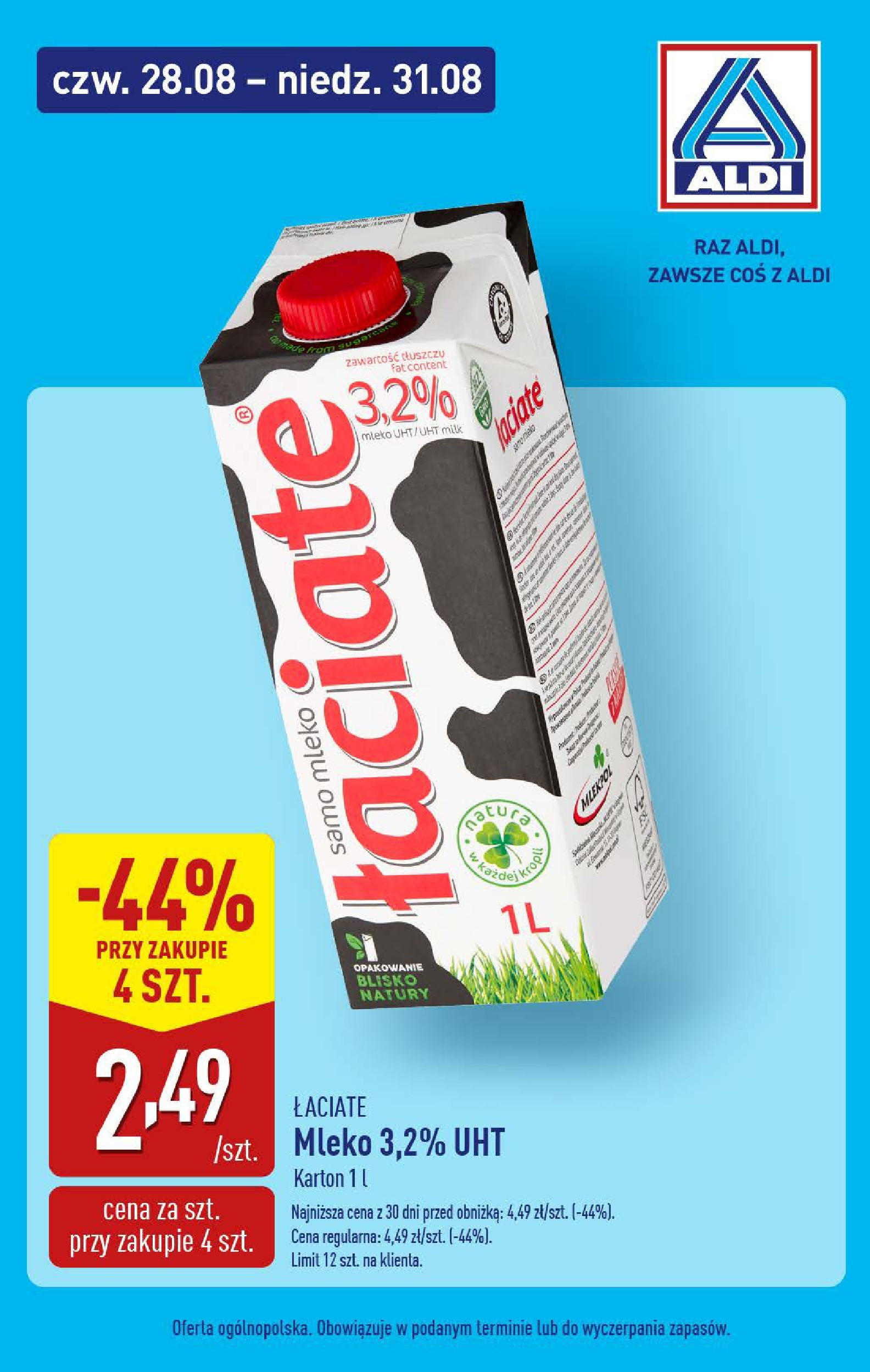 Aldi Gazetka - Promocje weekend od 28.08.2025 | Nowa PDF gazetka | Strona: 4 | Produkty: Mleko Aldi Gazetka - Promocje weekend od 28.08.2025 - Ulotka PDF, promocje | Strona: 4 | Produkty: Mleko