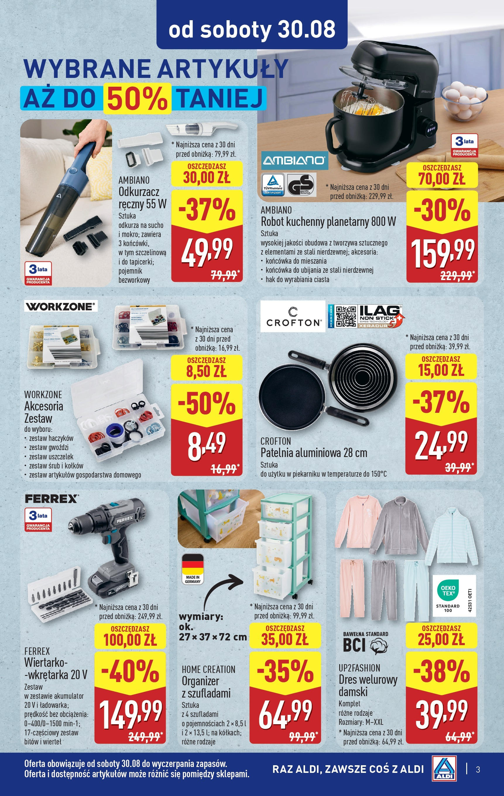 Aldi Gazetka - Od soboty od 30.08.2025 | Nowa PDF gazetka | Strona: 3 | Produkty: Robot kuchenny, Odkurzacz, Robot, Patelnia Aldi Gazetka - Od soboty od 30.08.2025 - Ulotka PDF, promocje | Strona: 3 | Produkty: Robot kuchenny, Odkurzacz, Robot, Patelnia