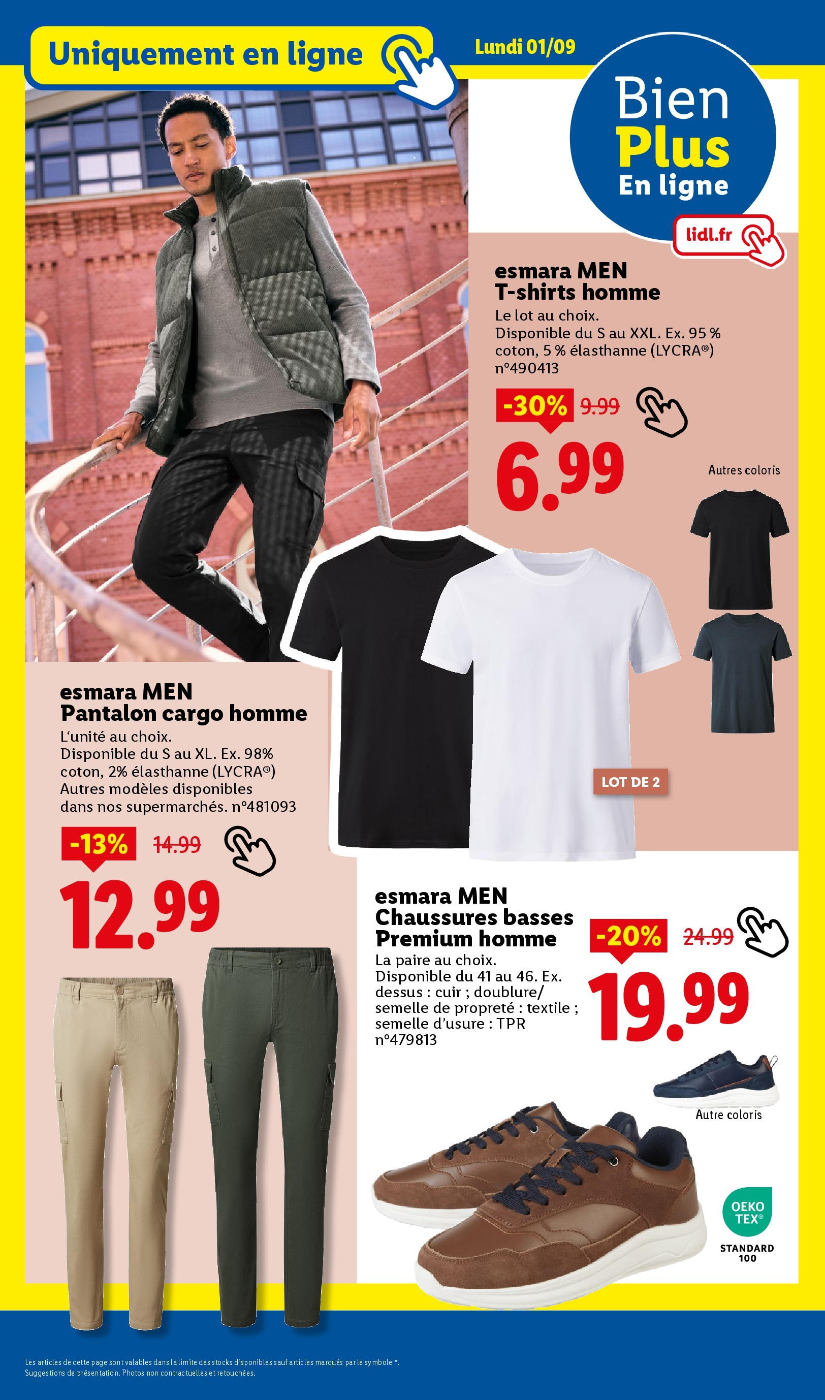 Catalogue LIDL du 27/08/2025 | Promo prospectus en ligne | Page: 54 | Produits: T-shirt, Pantalon, Chaussures basses Catalogue LIDL du 27/08/2025 | Promo prospectus en ligne | Page: 54 | Produits: T-shirt, Pantalon, Chaussures basses