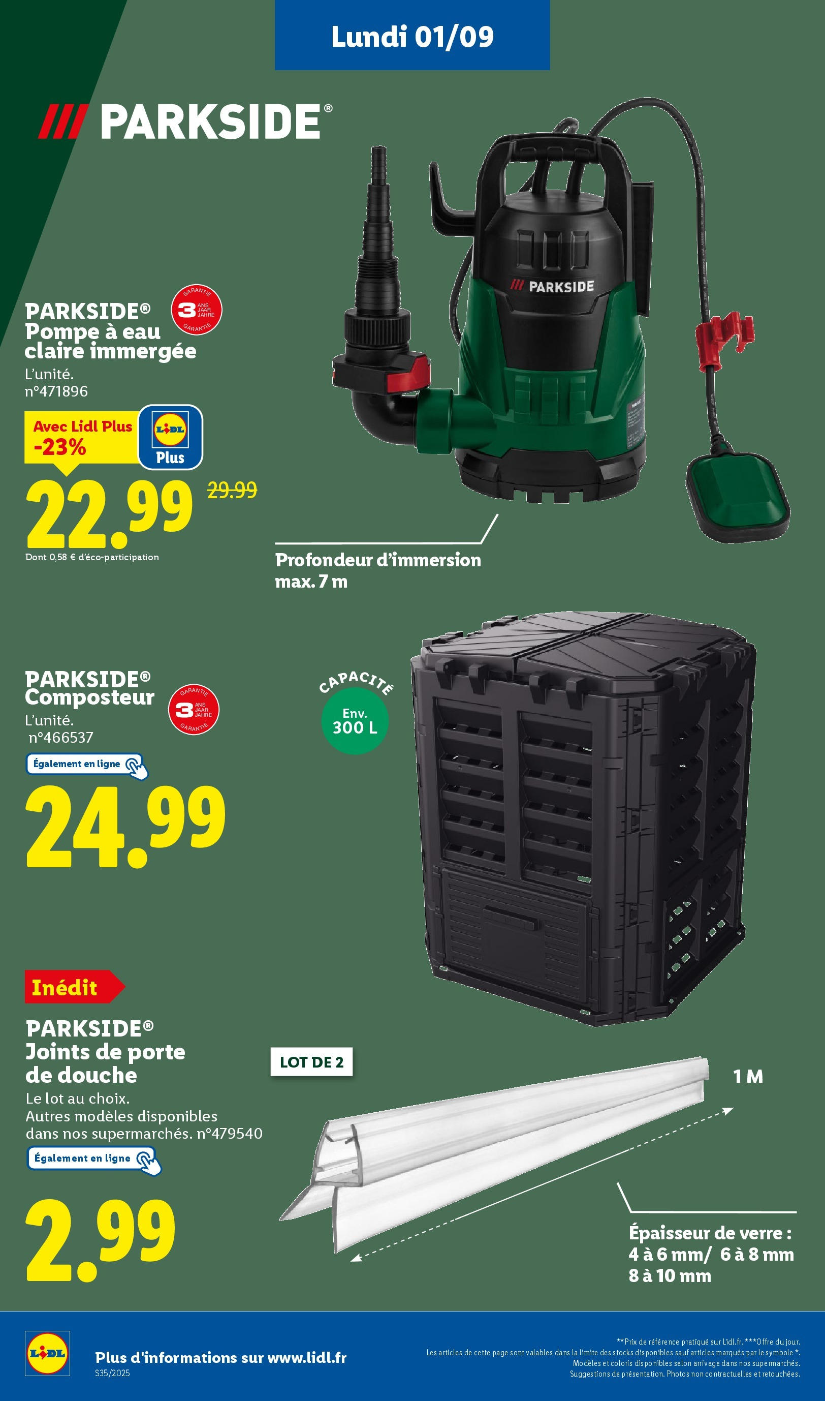Catalogue LIDL du 27/08/2025 | Promo prospectus en ligne | Page: 57 | Produits: Pompe à eau, Composteur, Porte, Douche Catalogue LIDL du 27/08/2025 | Promo prospectus en ligne | Page: 57 | Produits: Pompe à eau, Composteur, Porte, Douche