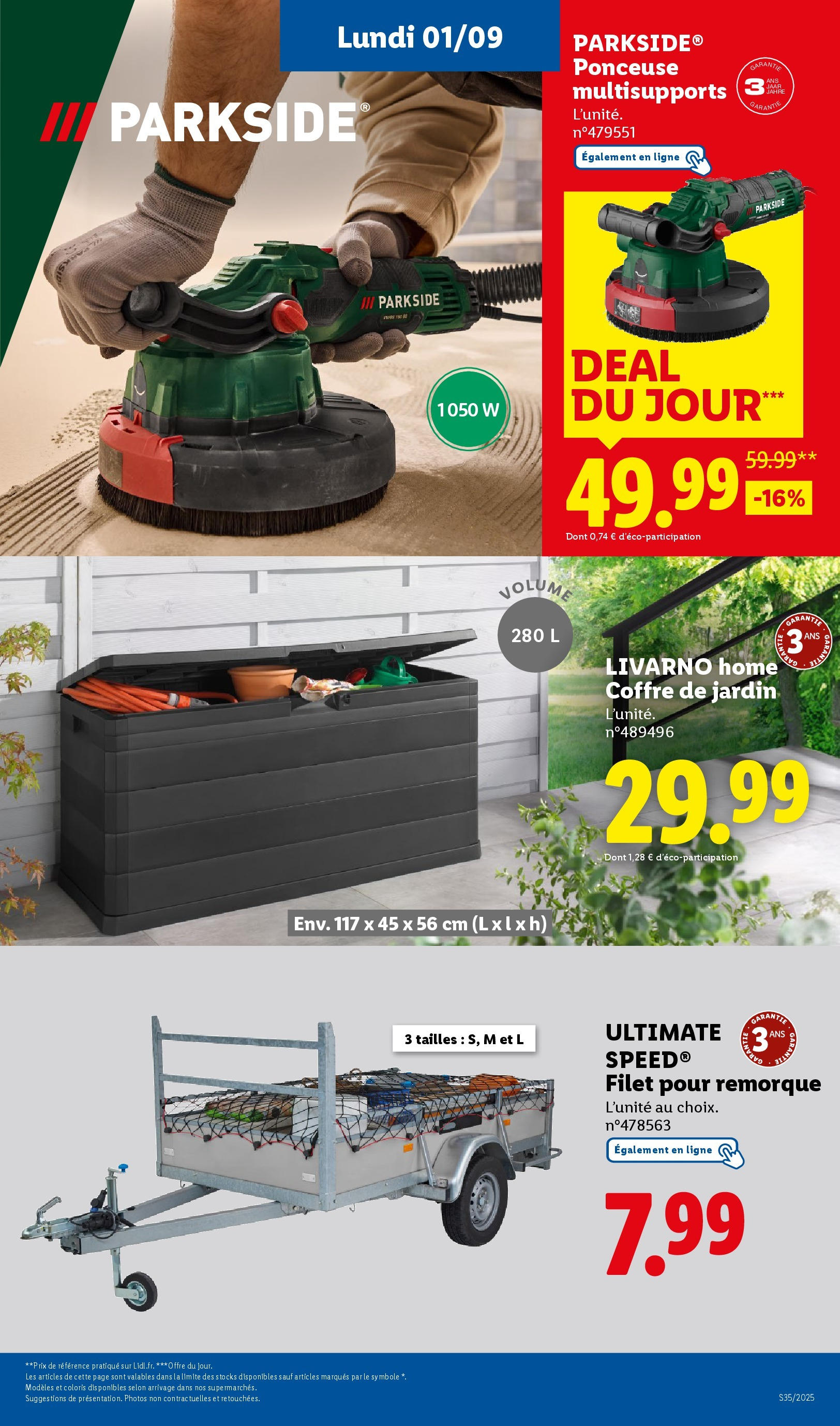 Catalogue LIDL du 27/08/2025 | Promo prospectus en ligne | Page: 64 | Produits: Ponceuse, Remorque, Coffre de jardin Catalogue LIDL du 27/08/2025 | Promo prospectus en ligne | Page: 64 | Produits: Ponceuse, Remorque, Coffre de jardin