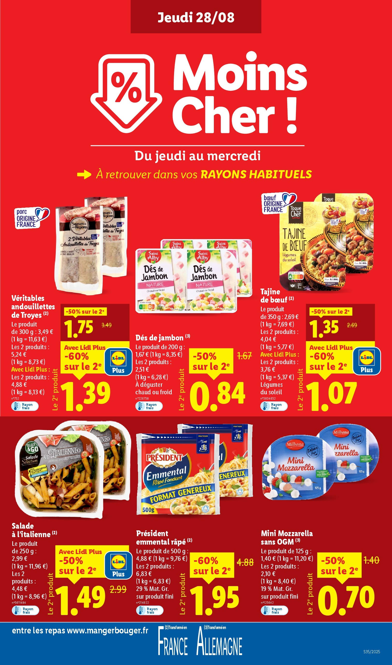 Catalogue LIDL du 27/08/2025 | Promo prospectus en ligne | Page: 9 | Produits: Tajine, Emmental, Mozzarella, Jambon Catalogue LIDL du 27/08/2025 | Promo prospectus en ligne | Page: 9 | Produits: Tajine, Emmental, Mozzarella, Jambon