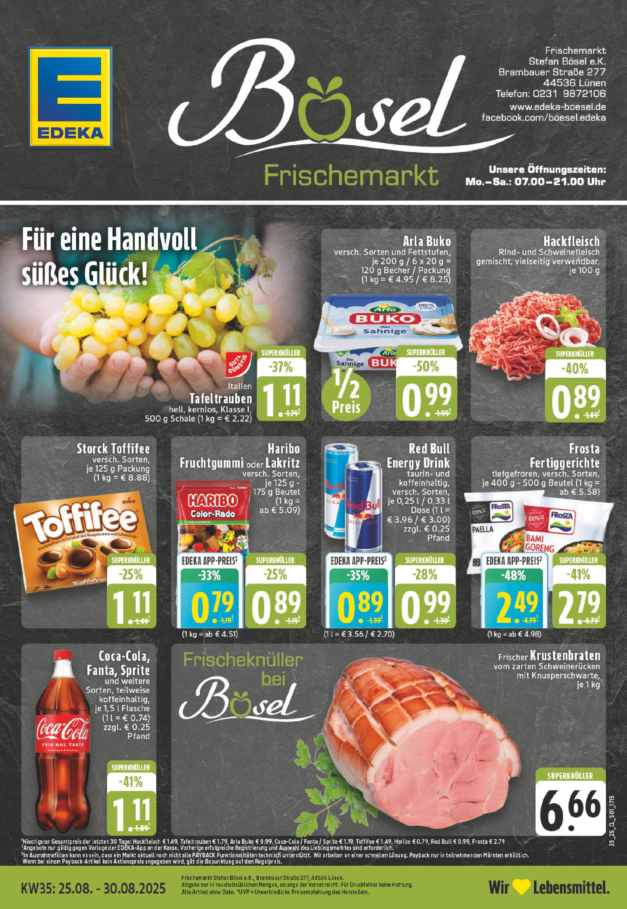 Edeka prospekt Lünen-Brambauer (ab 24.08.2025) » Angebote Online | Seite: 1 | Produkte: Fanta, Energy, Schweinerucken, Uhr Edeka prospekt Lünen-Brambauer (ab 24.08.2025) » Angebote Online | Seite: 1 | Produkte: Fanta, Energy, Schweinerucken, Uhr