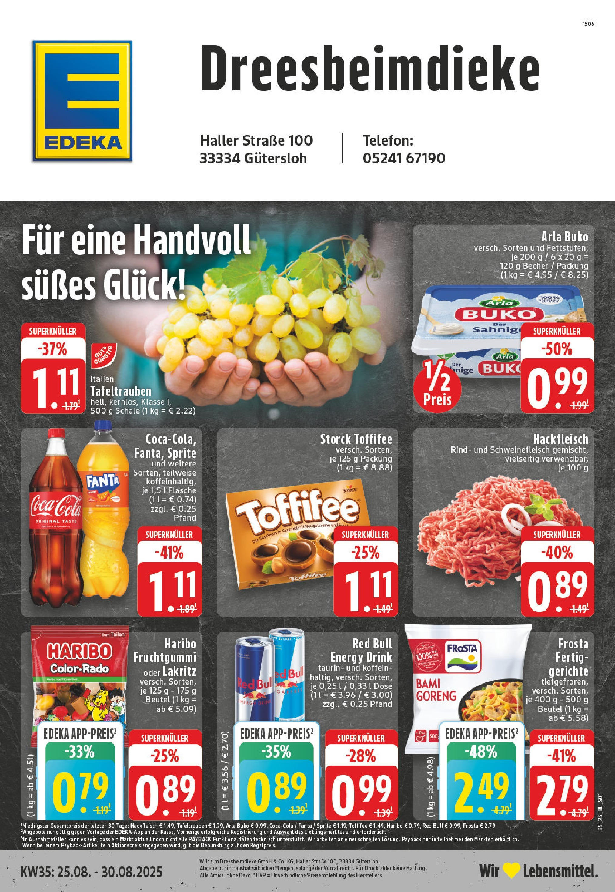 Edeka prospekt Guetersloh-Isselhorst (ab 24.08.2025) » Angebote Online | Seite: 1 | Produkte: Haribo, Energy, Schweinefleisch, Hackfleisch Edeka prospekt Guetersloh-Isselhorst (ab 24.08.2025) » Angebote Online | Seite: 1 | Produkte: Haribo, Energy, Schweinefleisch, Hackfleisch