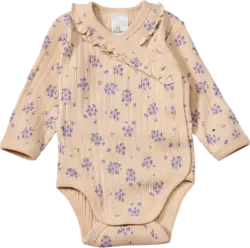 ALANA Wickelbody Langarm mit Blumen-Muster & Ajour-Struktur, beige, Gr. 50/56