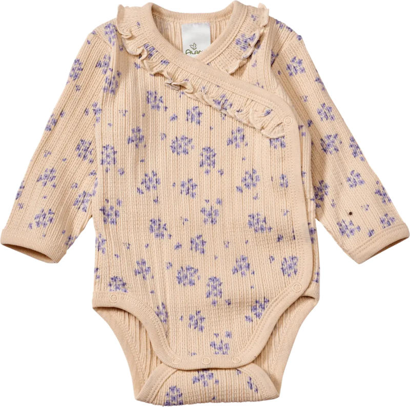 ALANA Wickelbody Langarm mit Blumen-Muster & Ajour-Struktur, beige, Gr. 50/56