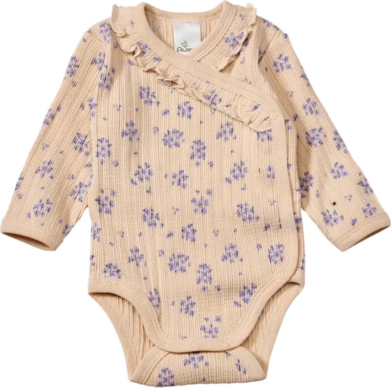ALANA Wickelbody Langarm mit Blumen-Muster & Ajour-Struktur, beige, Gr. 50/56