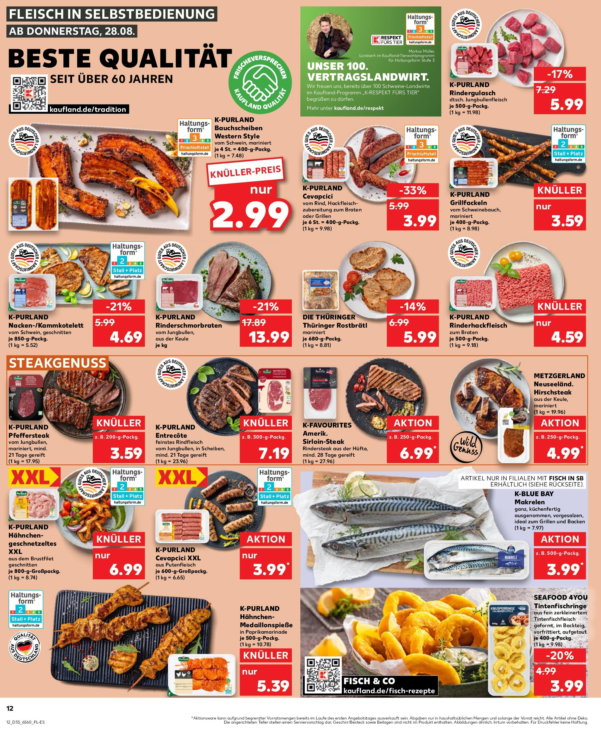 Prospekt Kaufland ab 28.08.2025 » Angebote und Werbung Online | Seite: 12 | Produkte: Hahnchen, Cevapcici, Rindfleisch, Fleisch Prospekt Kaufland ab 28.08.2025 » Angebote Online zum Blättern | Seite: 12 | Produkte: Hahnchen, Cevapcici, Rindfleisch, Fleisch