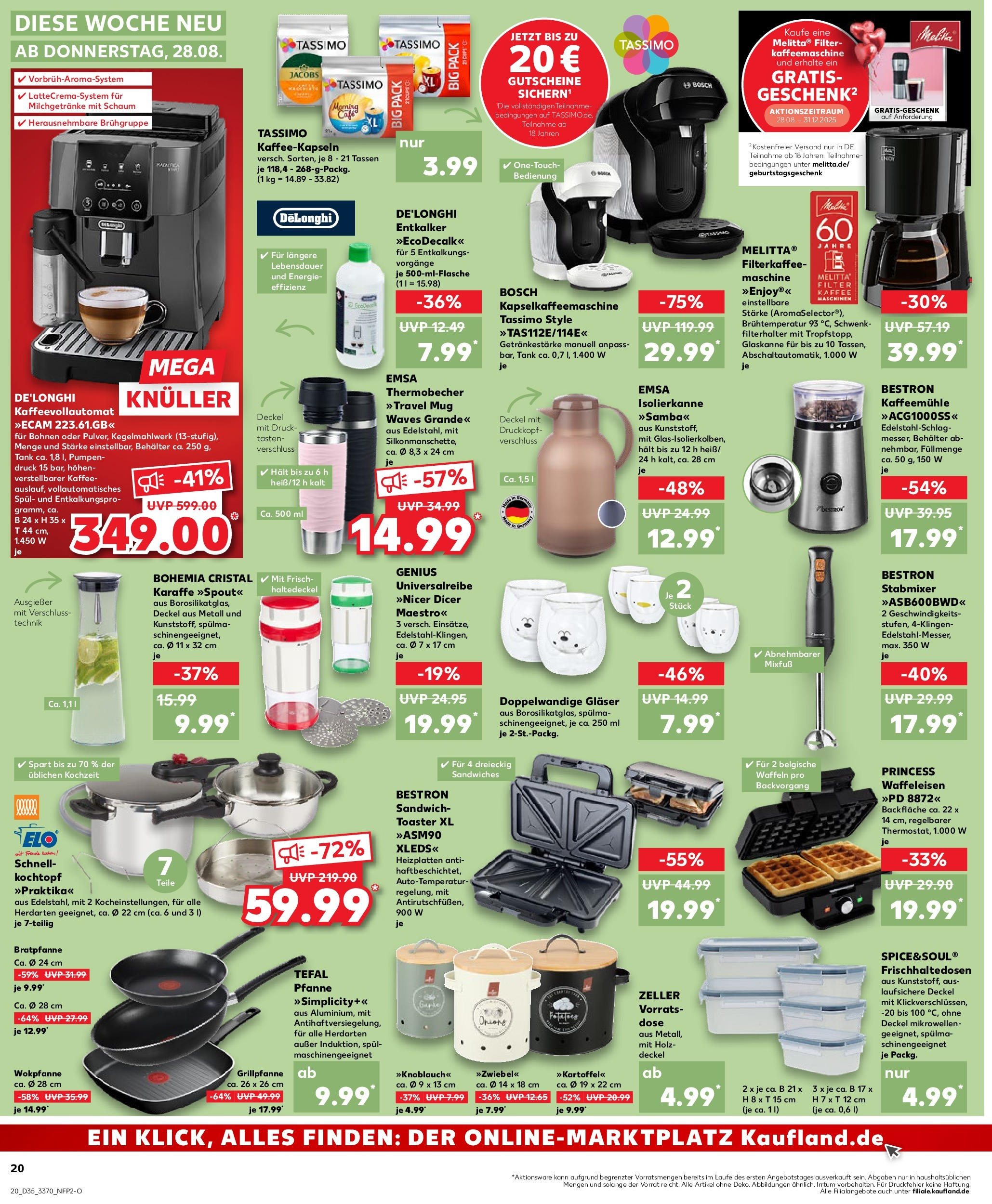 Prospekt Kaufland ab 27.08.2025 » Angebote und Werbung Online | Seite: 20 | Produkte: Melitta, Kaffeemaschine, Kaffeevollautomat, Tassimo Prospekt Kaufland ab 27.08.2025 » Angebote Online zum Blättern | Seite: 20 | Produkte: Melitta, Kaffeemaschine, Kaffeevollautomat, Tassimo