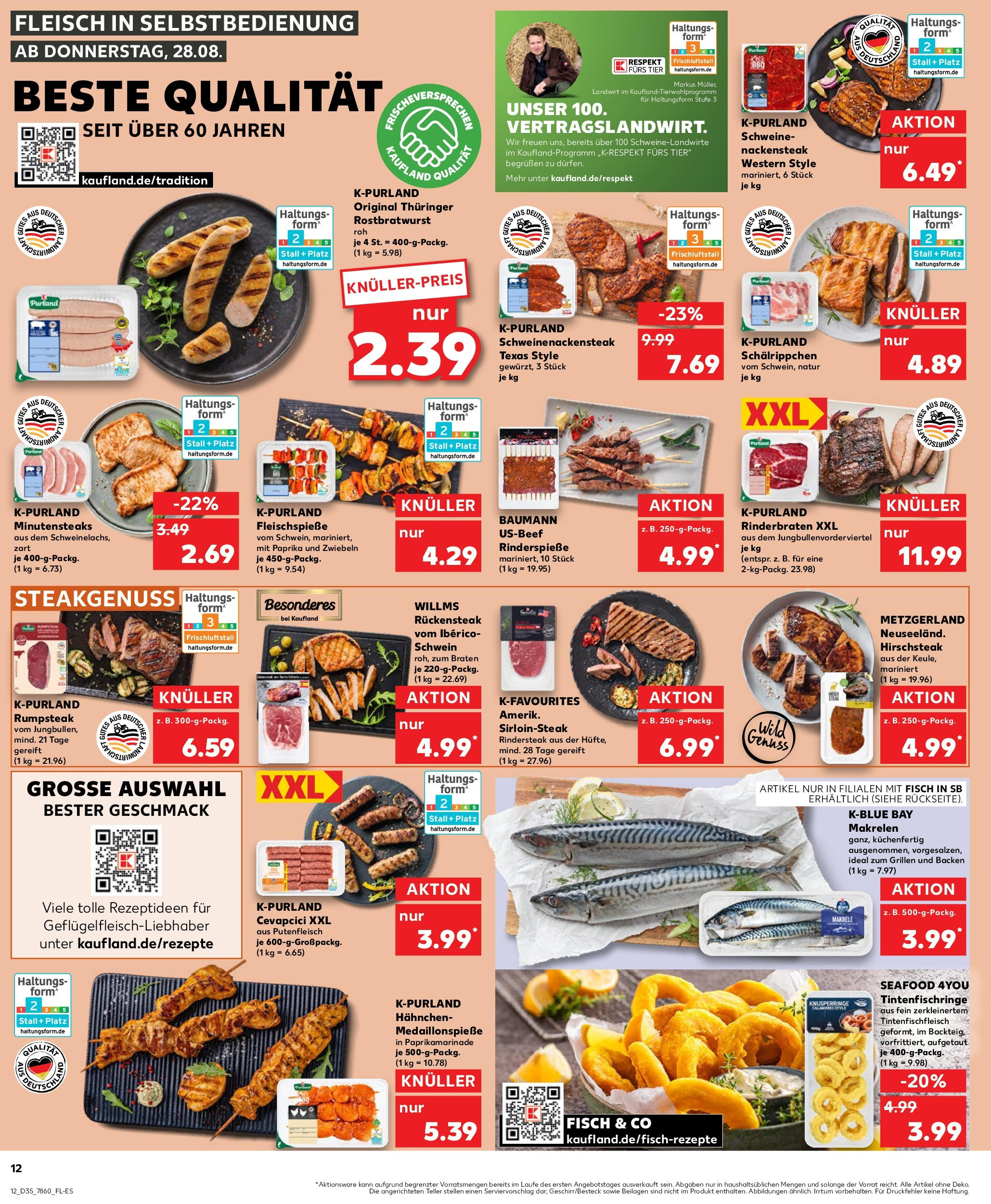 Prospekt Kaufland ab 28.08.2025 » Angebote und Werbung Online | Seite: 12 | Produkte: Rinderbraten, Hahnchen, Fisch, Paprika Prospekt Kaufland ab 28.08.2025 » Angebote Online zum Blättern | Seite: 12 | Produkte: Rinderbraten, Hahnchen, Fisch, Paprika