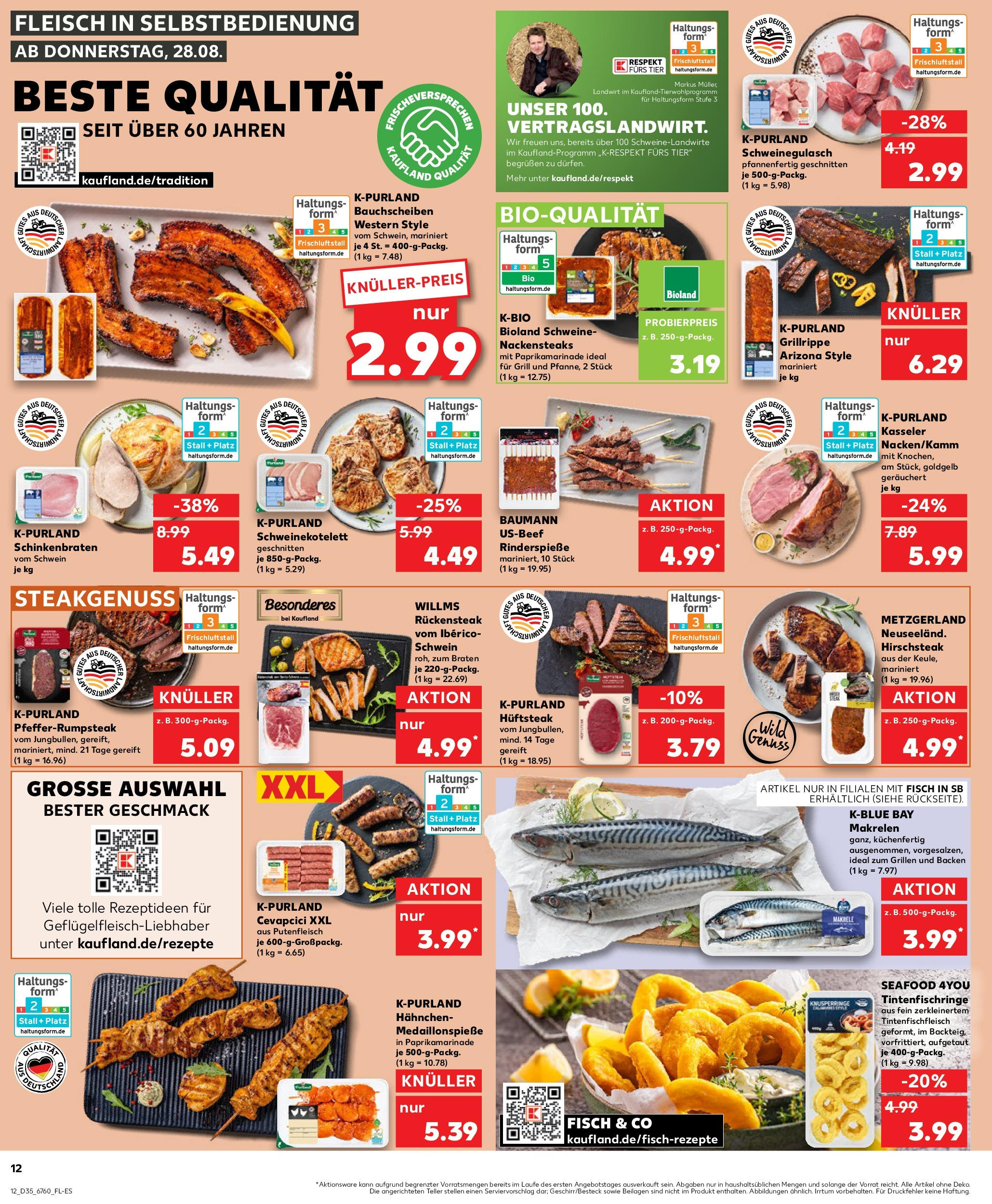 Prospekt Kaufland ab 28.08.2025 » Angebote Online zum Blättern | Seite: 12 | Produkte: Nackensteaks, Hahnchen, Cevapcici, Steak