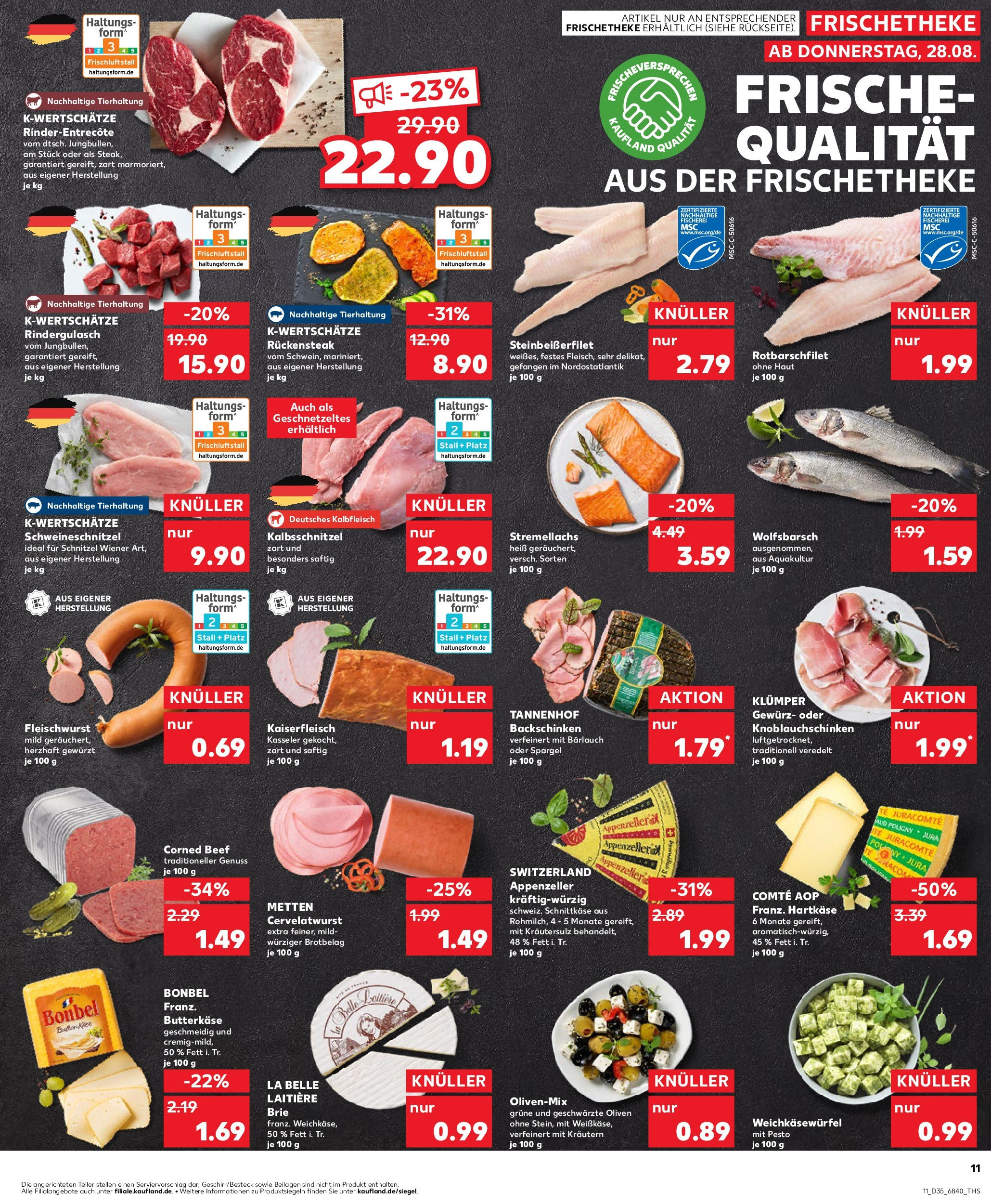 Prospekt Kaufland ab 28.08.2025 » Angebote und Werbung Online | Seite: 11 | Produkte: Rindergulasch, Butter, Schnitzel, Steak Prospekt Kaufland ab 28.08.2025 » Angebote Online zum Blättern | Seite: 11 | Produkte: Rindergulasch, Butter, Schnitzel, Steak