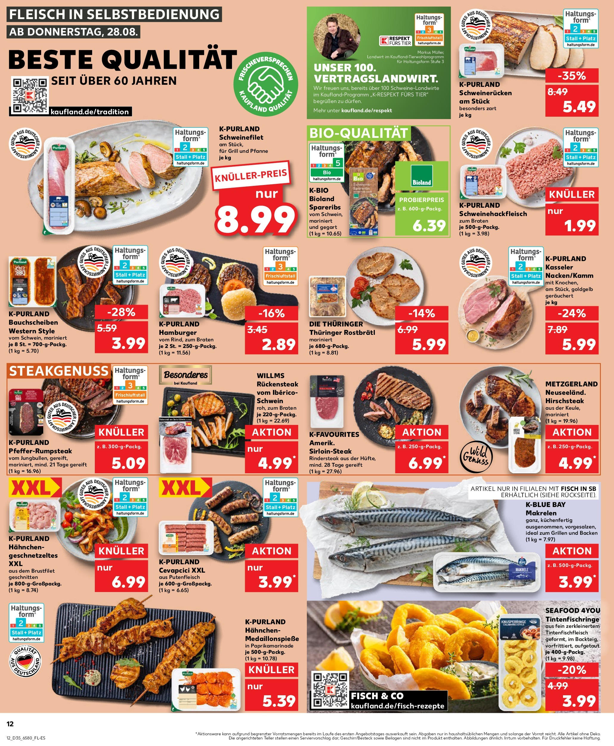 Prospekt Kaufland ab 28.08.2025 » Angebote Online zum Blättern | Seite: 12 | Produkte: Cevapcici, Fisch, Schweinerucken, Steak
