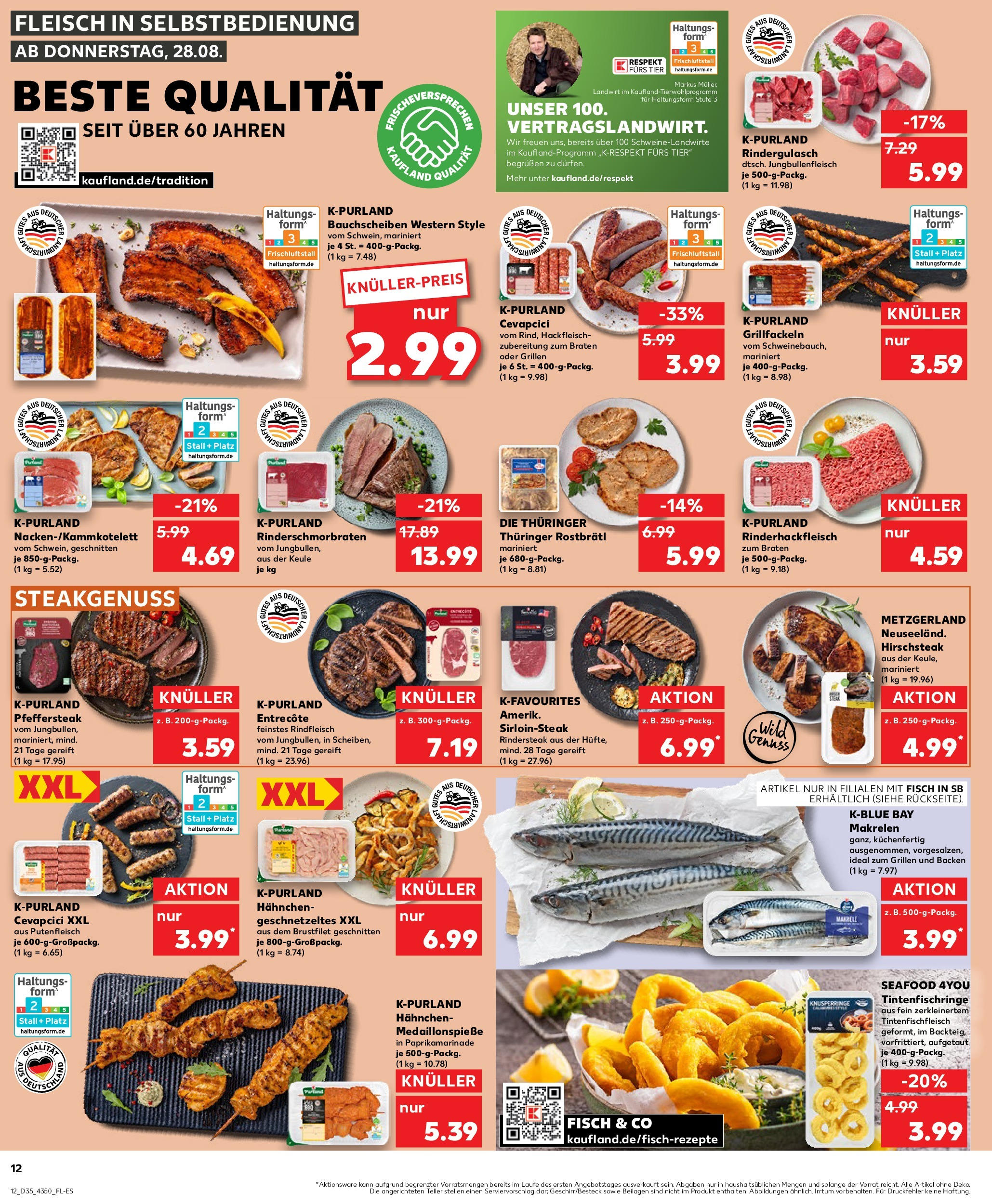 Prospekt Kaufland ab 28.08.2025 » Angebote und Werbung Online | Seite: 12 | Produkte: Rindergulasch, Hahnchen, Entrecote, Fleisch Prospekt Kaufland ab 28.08.2025 » Angebote Online zum Blättern | Seite: 12 | Produkte: Rindergulasch, Hahnchen, Entrecote, Fleisch