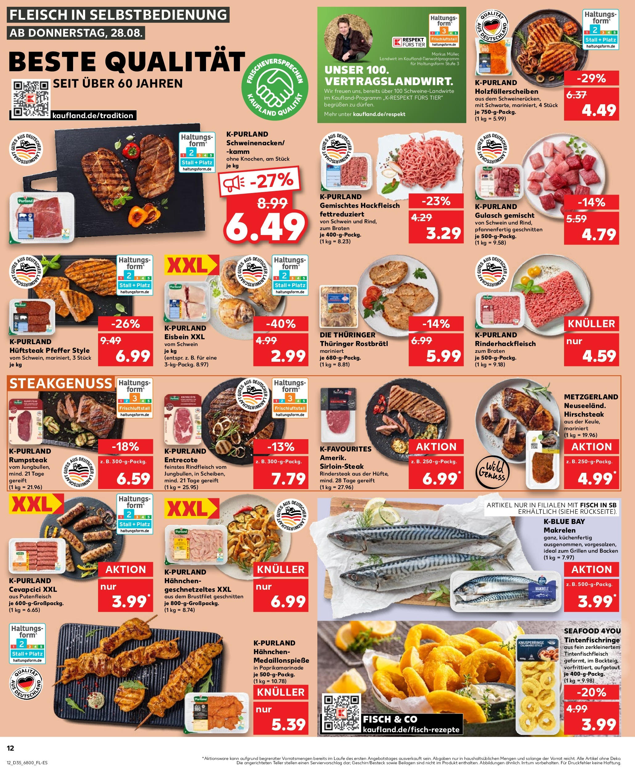 Prospekt Kaufland ab 28.08.2025 » Angebote und Werbung Online | Seite: 12 | Produkte: Rumpsteak, Fisch, Rindfleisch, Hackfleisch Prospekt Kaufland ab 28.08.2025 » Angebote Online zum Blättern | Seite: 12 | Produkte: Rumpsteak, Fisch, Rindfleisch, Hackfleisch