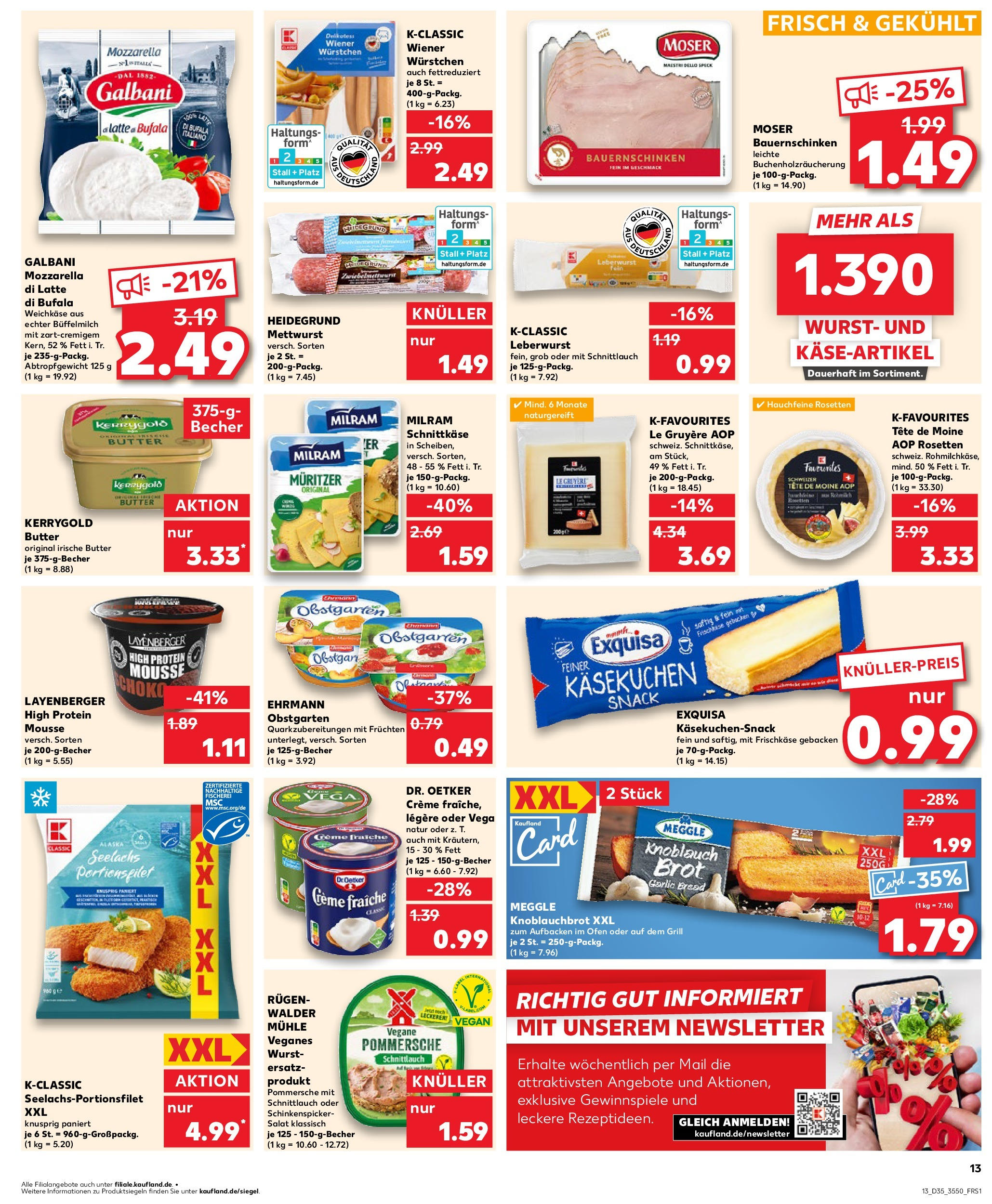 Prospekt Kaufland ab 27.08.2025 » Angebote und Werbung Online | Seite: 13 | Produkte: Mühle, Butter, Mozzarella, Exquisa frischkase Prospekt Kaufland ab 27.08.2025 » Angebote Online zum Blättern | Seite: 13 | Produkte: Mühle, Butter, Mozzarella, Exquisa frischkase