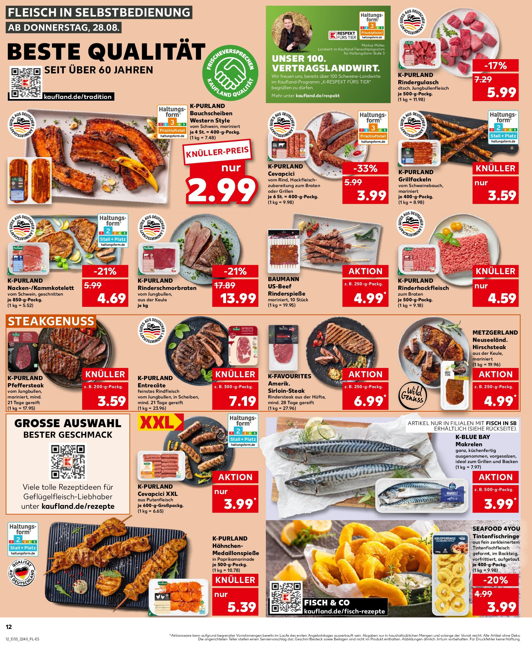 Prospekt Kaufland ab 28.08.2025 » Angebote und Werbung Online | Seite: 12 | Produkte: Cevapcici, Entrecote, Rindfleisch, Hackfleisch Prospekt Kaufland ab 28.08.2025 » Angebote Online zum Blättern | Seite: 12 | Produkte: Cevapcici, Entrecote, Rindfleisch, Hackfleisch
