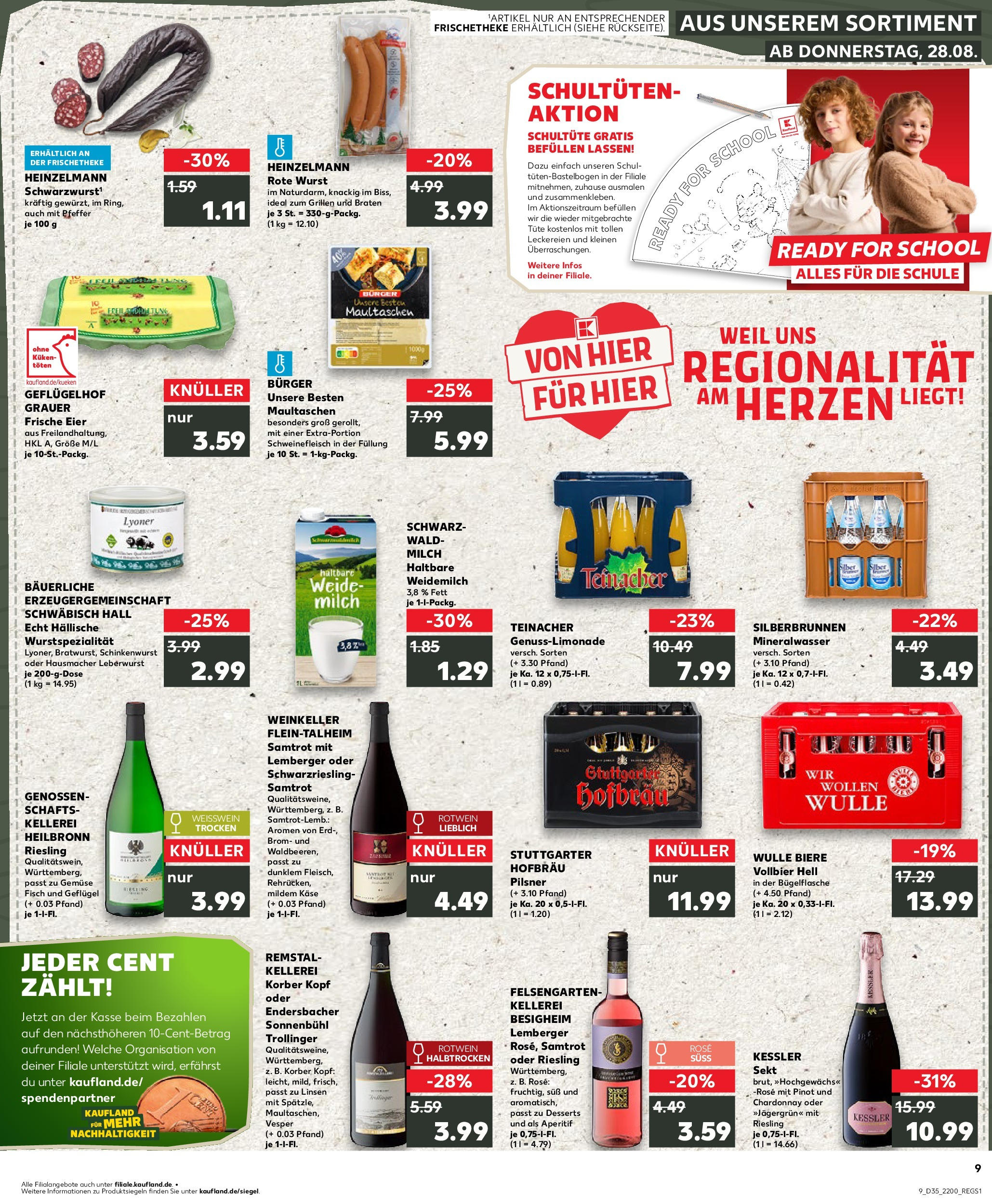 Prospekt Kaufland ab 28.08.2025 » Angebote Online zum Blättern | Seite: 9 | Produkte: Rotwein, Gemüse, Pasta, Schweinefleisch