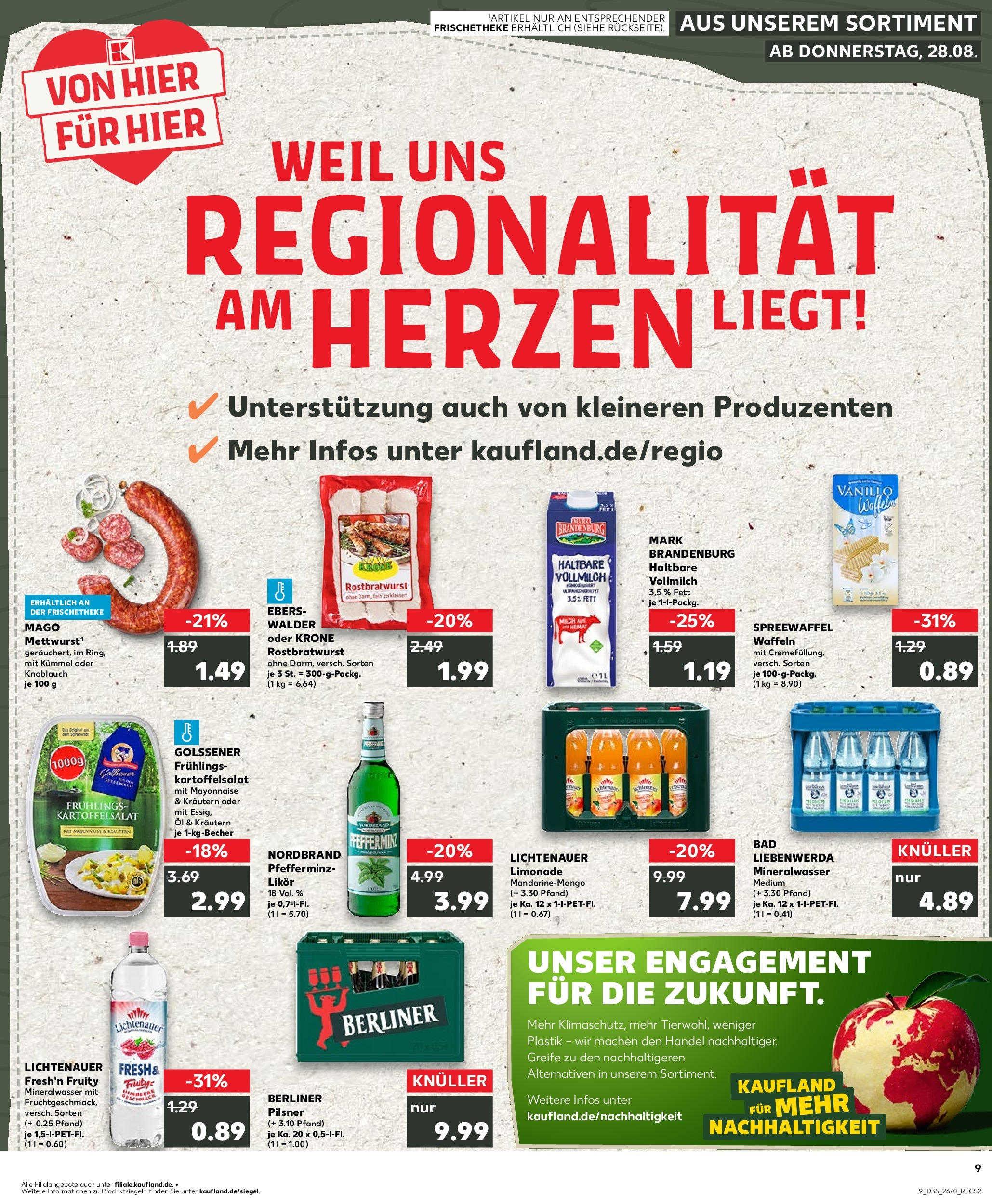 Prospekt Kaufland ab 28.08.2025 » Angebote und Werbung Online | Seite: 9 | Produkte: Berliner, Bad, Mineralwasser, Mayonnaise Prospekt Kaufland ab 28.08.2025 » Angebote Online zum Blättern | Seite: 9 | Produkte: Berliner, Bad, Mineralwasser, Mayonnaise