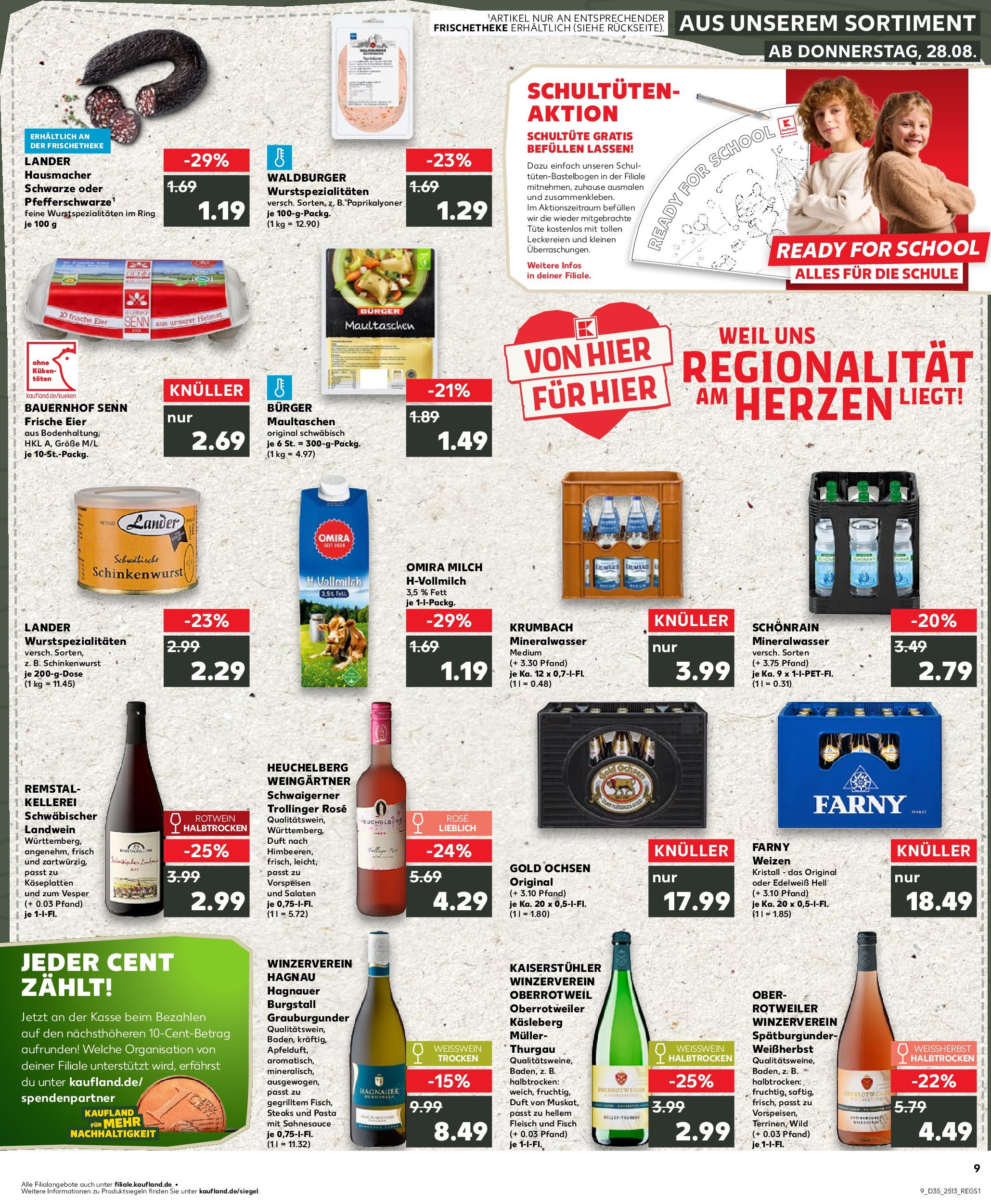 Prospekt Kaufland ab 28.08.2025 » Angebote Online zum Blättern | Seite: 9 | Produkte: Milch, Rotwein, Burger, Mineralwasser