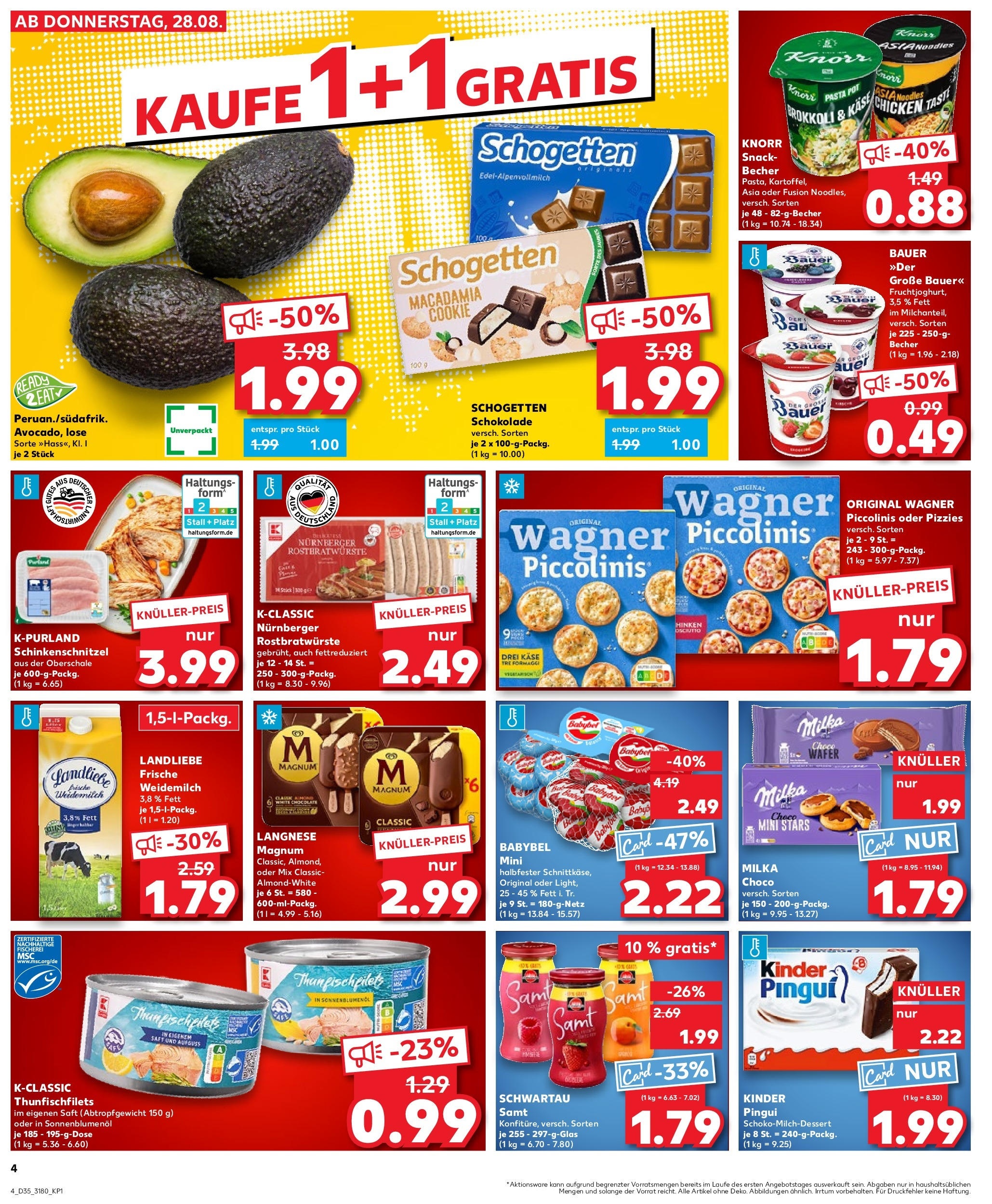 Prospekt Kaufland ab 28.08.2025 » Angebote und Werbung Online | Seite: 4 | Produkte: Schwartau samt, Knorr, Piccolinis, Pasta Prospekt Kaufland ab 28.08.2025 » Angebote Online zum Blättern | Seite: 4 | Produkte: Schwartau samt, Knorr, Piccolinis, Pasta