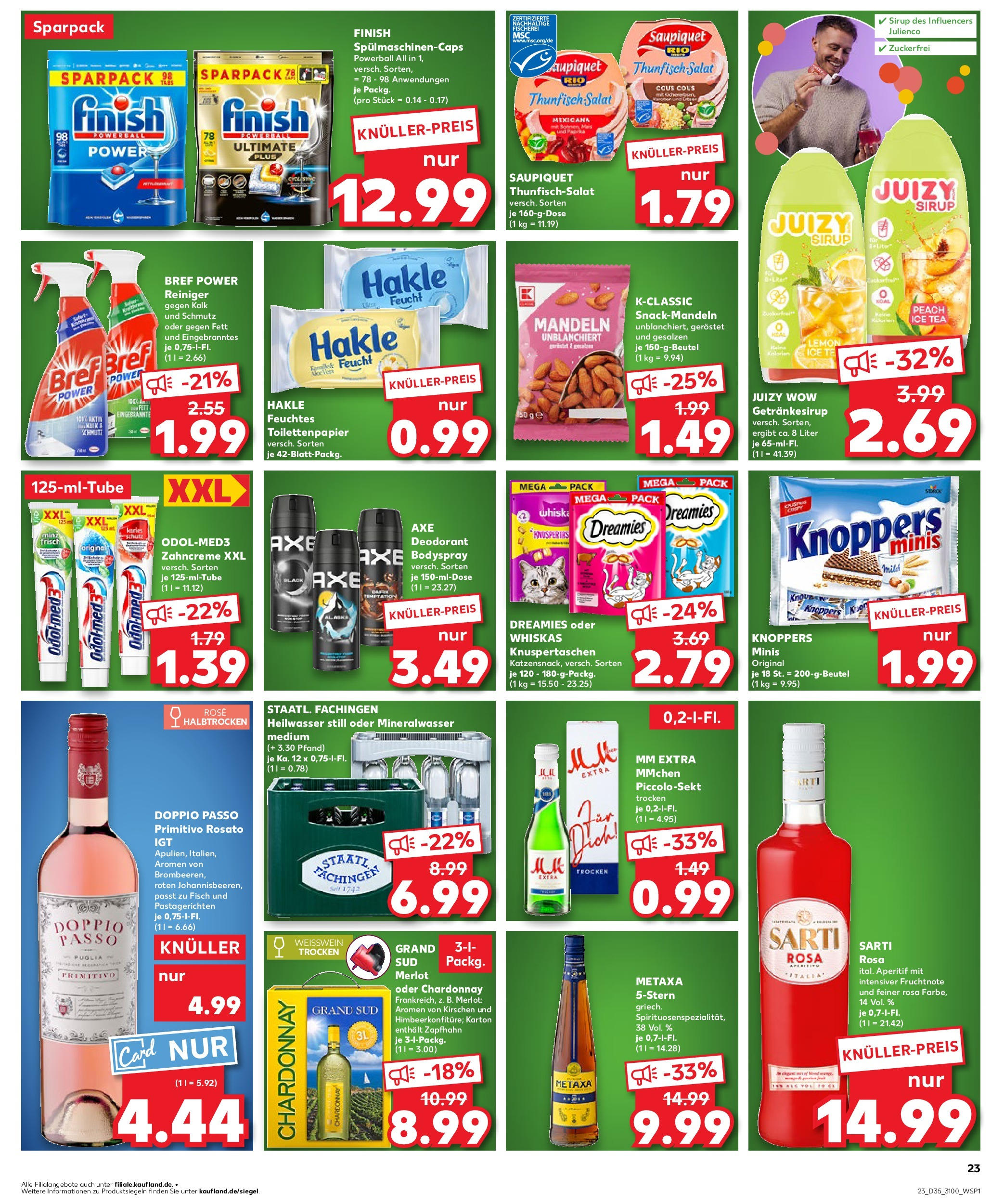 Prospekt Kaufland ab 28.08.2025 » Angebote und Werbung Online | Seite: 23 | Produkte: Weißwein, Mandeln, Kirschen, Toilettenpapier Prospekt Kaufland ab 28.08.2025 » Angebote Online zum Blättern | Seite: 23 | Produkte: Weißwein, Mandeln, Kirschen, Toilettenpapier