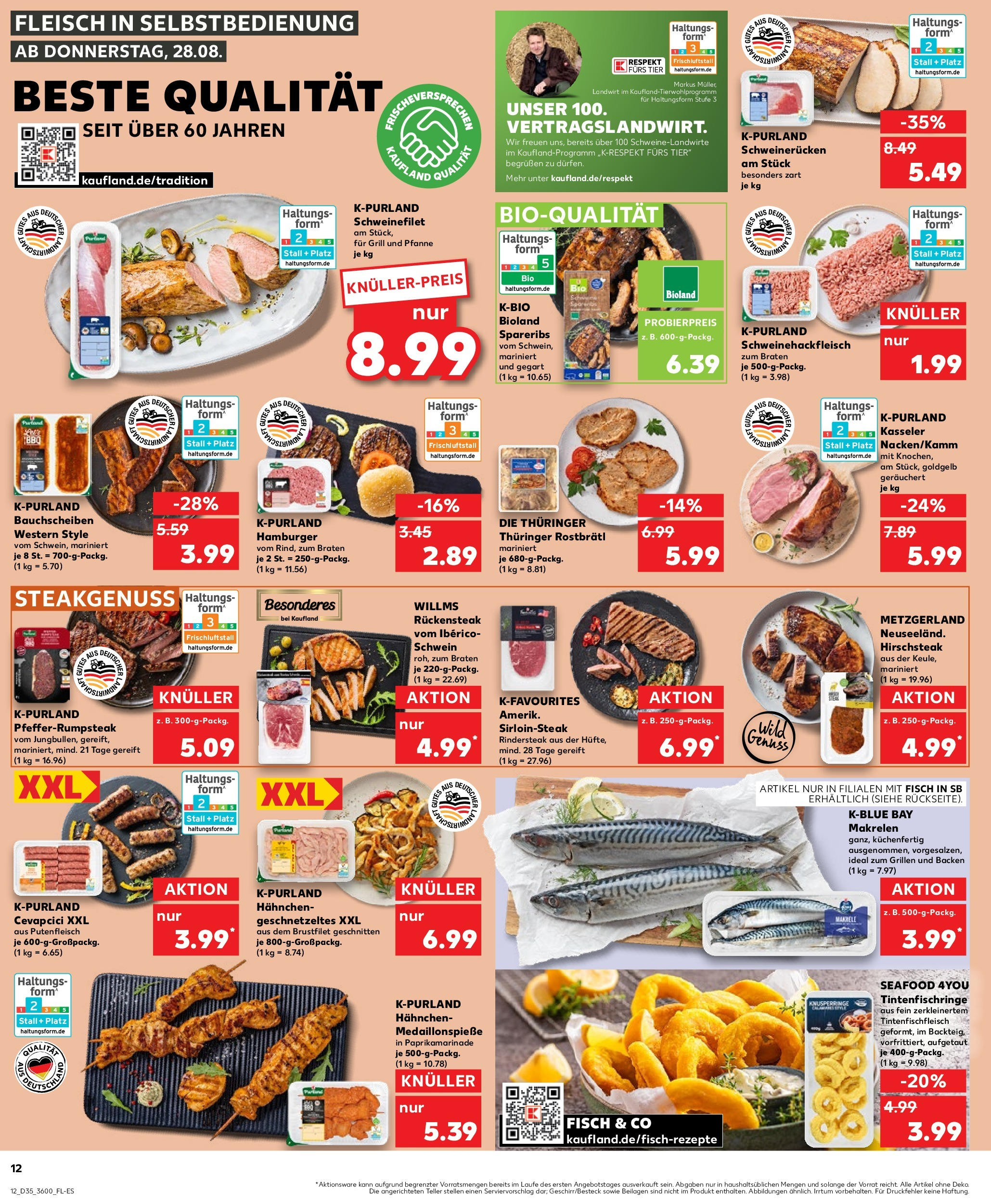 Prospekt Kaufland ab 28.08.2025 » Angebote und Werbung Online | Seite: 12 | Produkte: Schweinefilet, Schweinerucken, Steak, Fleisch Prospekt Kaufland ab 28.08.2025 » Angebote Online zum Blättern | Seite: 12 | Produkte: Schweinefilet, Schweinerucken, Steak, Fleisch