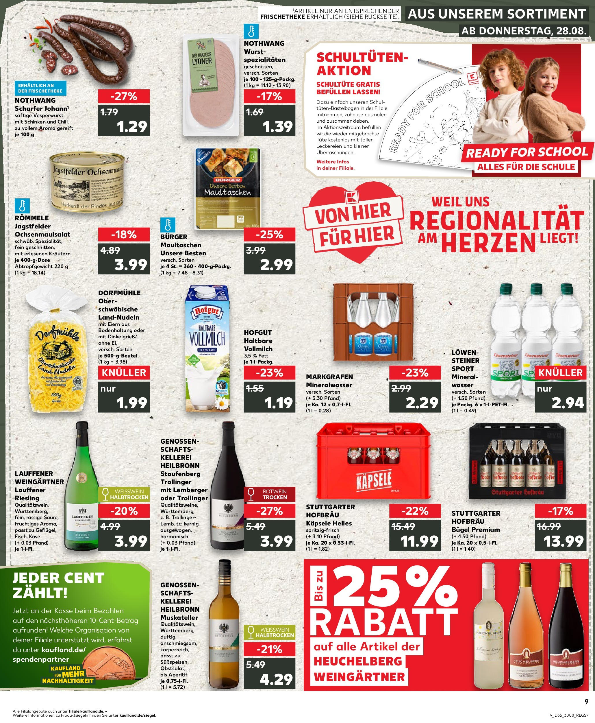 Prospekt Kaufland ab 28.08.2025 » Angebote und Werbung Online | Seite: 9 | Produkte: Weißwein, Mineralwasser, Nudeln, Maultaschen Prospekt Kaufland ab 28.08.2025 » Angebote Online zum Blättern | Seite: 9 | Produkte: Weißwein, Mineralwasser, Nudeln, Maultaschen